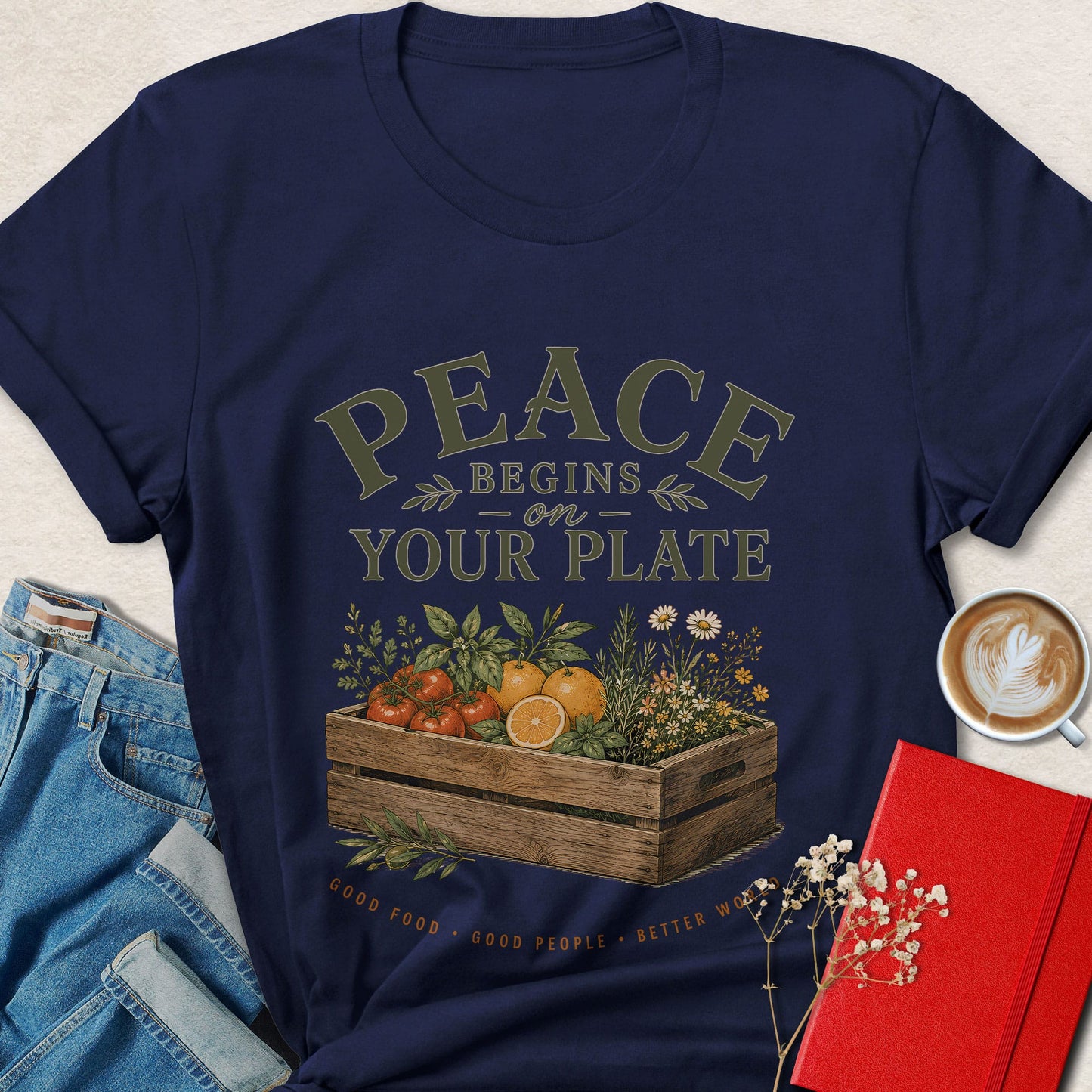Peace Begins On Your Plate Vegan Farm Fresh Graphic Tee