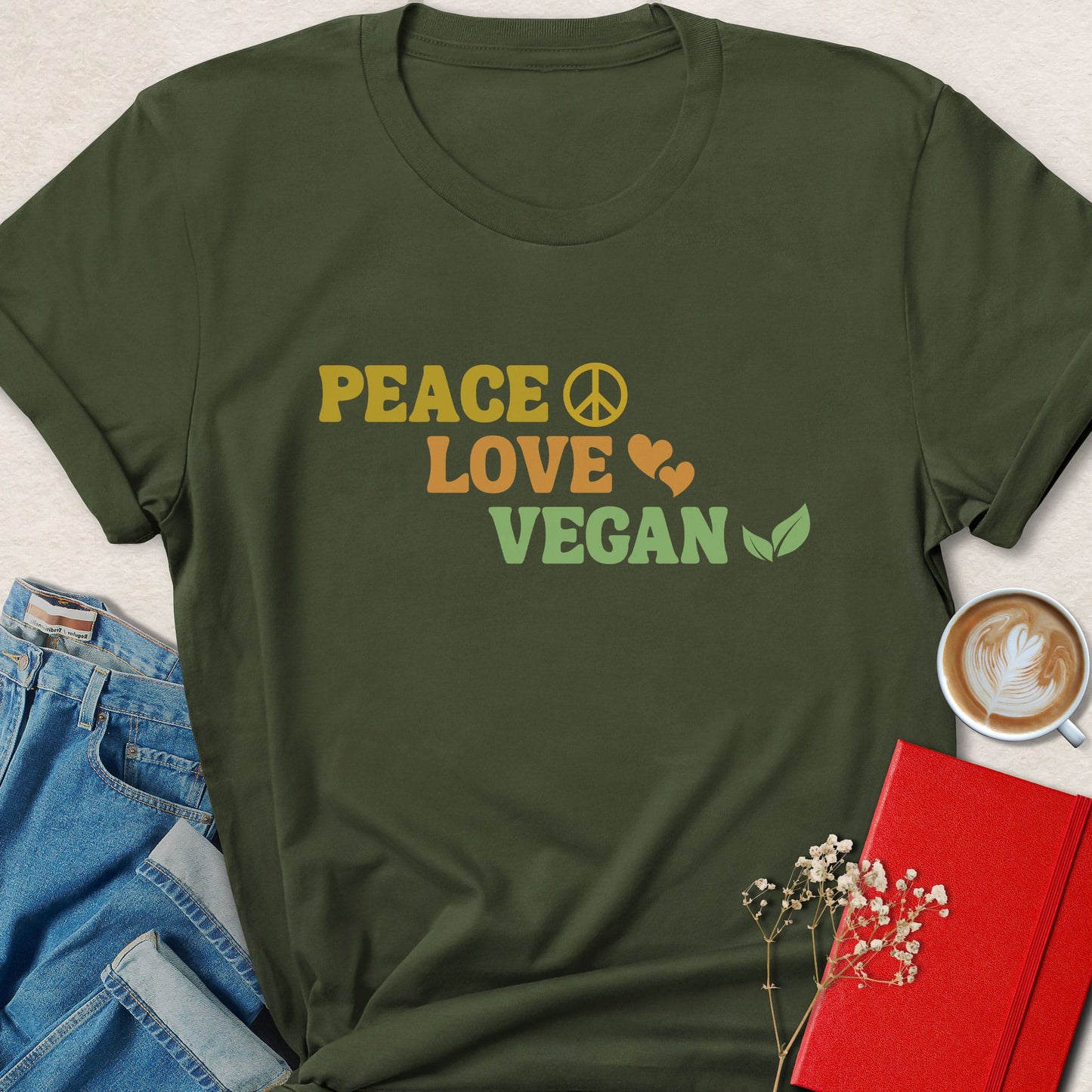 Peace Love Vegan Retro Vegan Activist Graphic Shirt
