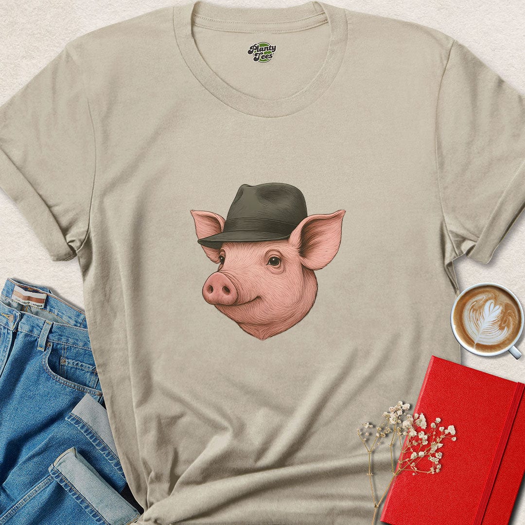 Pig in Fedora Shirt – Funny Animal Lover Vegan Tee