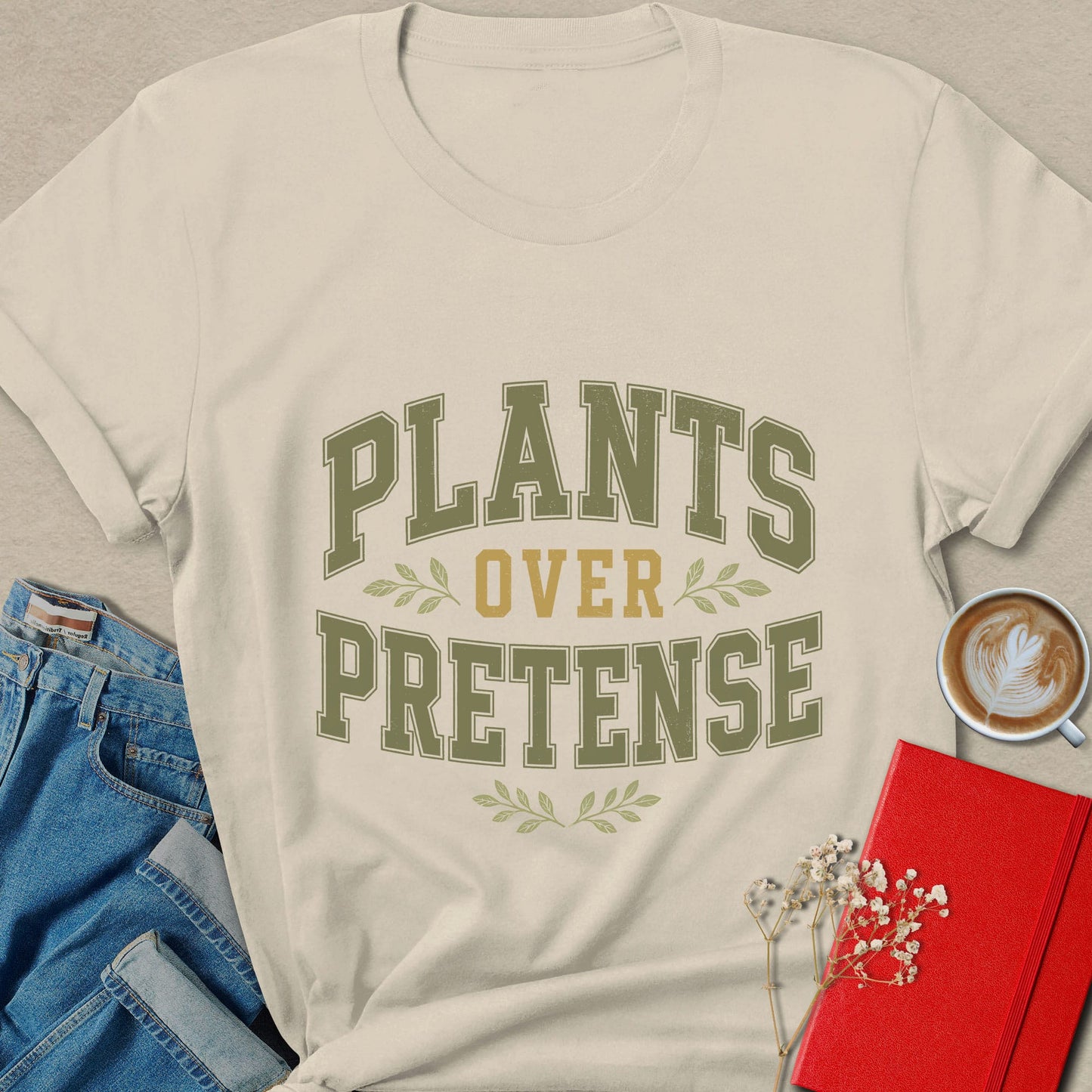 Plants Over Pretence Vegan Varsity Style Graphic Shirt