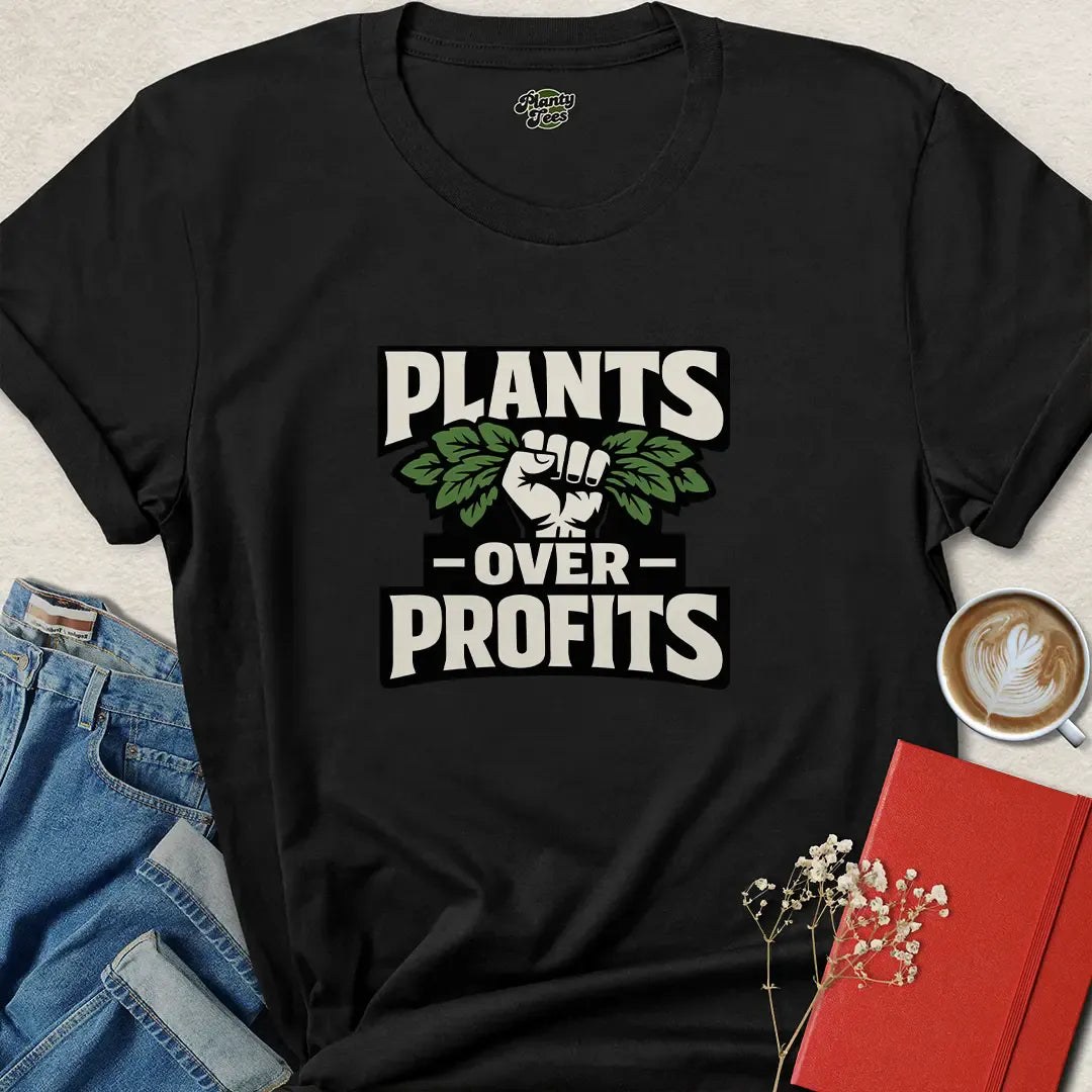 Plants Over Profits Shirt – Bold Vegan Activist Tee for Ethical Voices