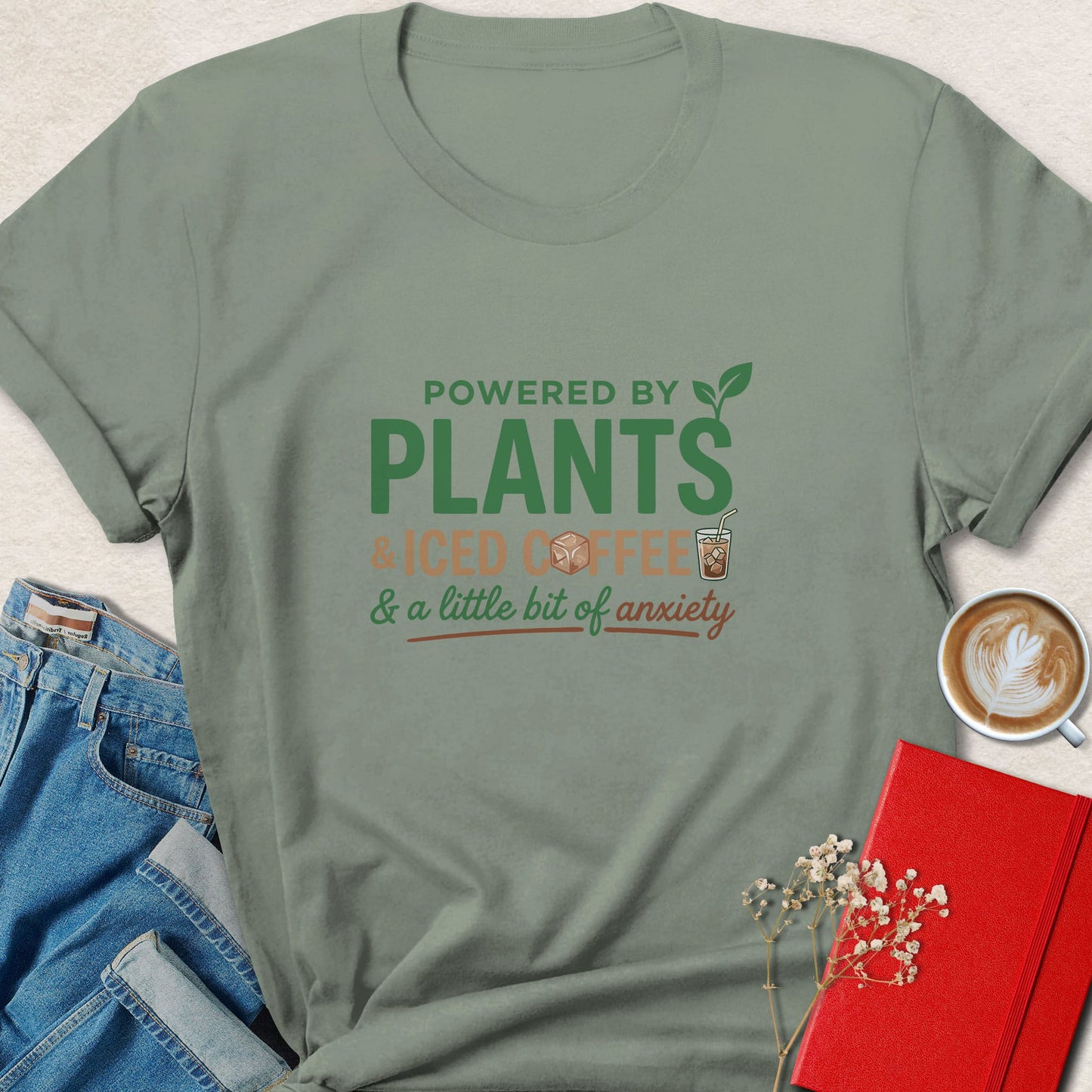 Powered By Plants And Iced Coffee Shirt Vegan Lifestyle Tee