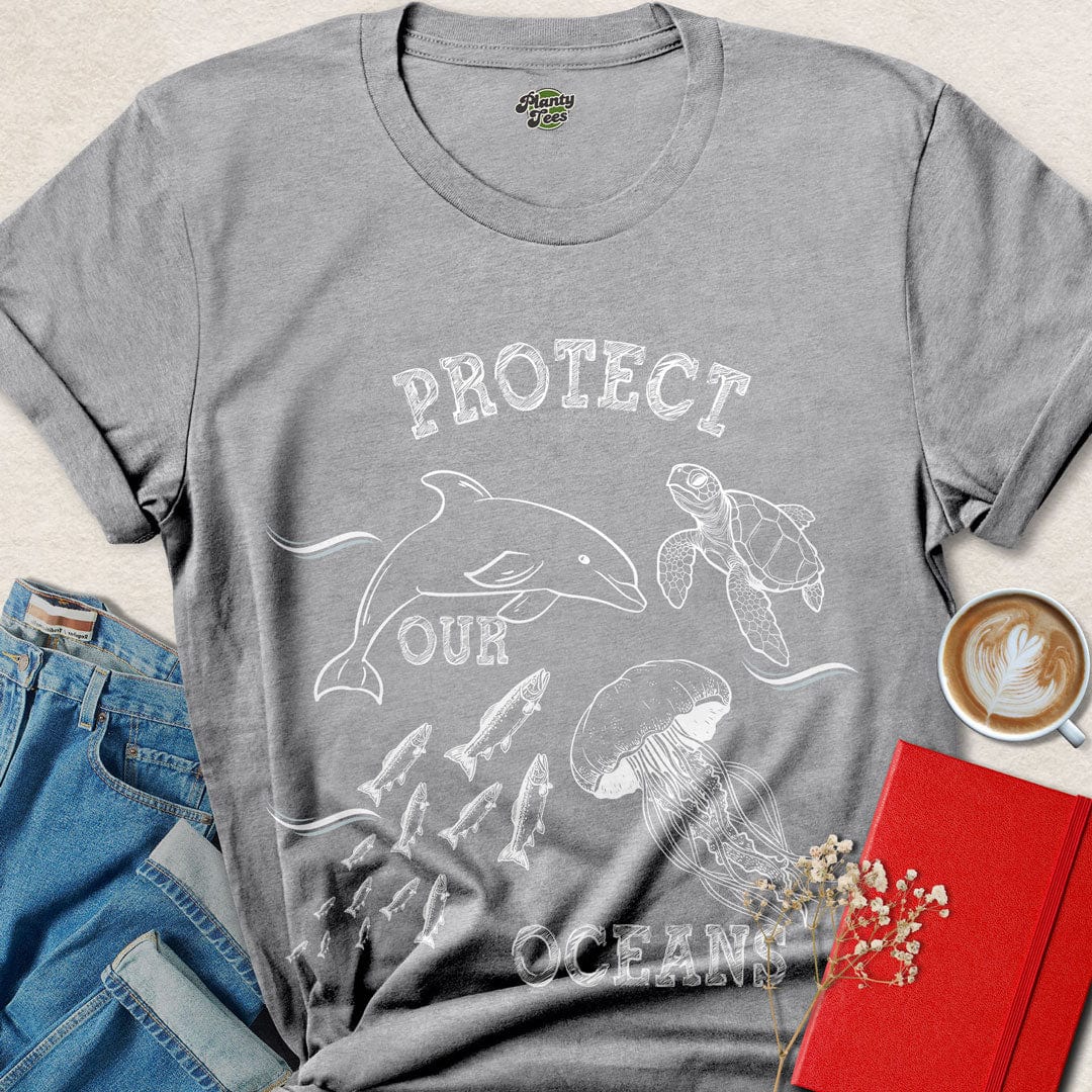 Protect Our Oceans, White Sketch, T-Shirt