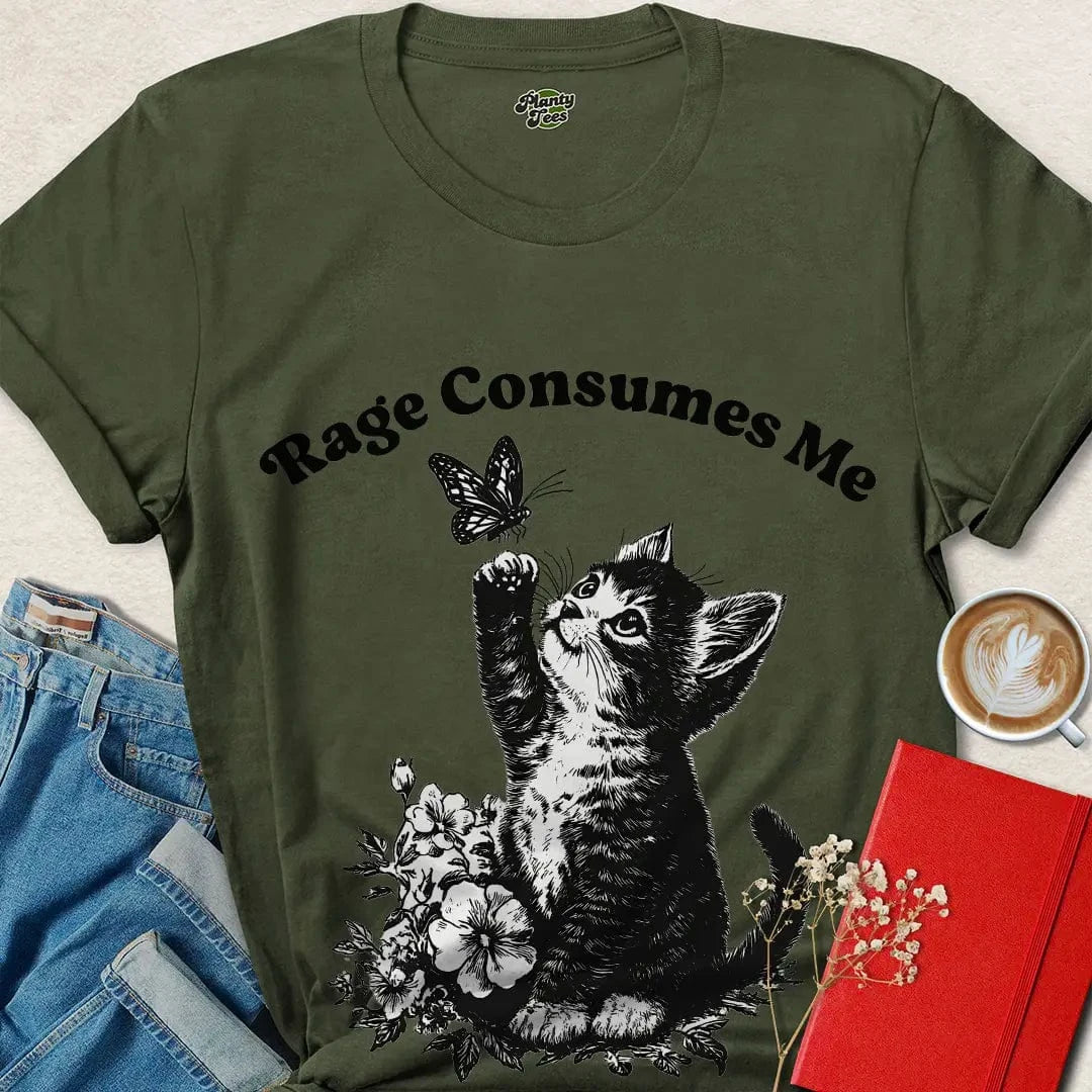Rage Consumes Me Cat Shirt – Cute & Chaotic Vegan Graphic Tee