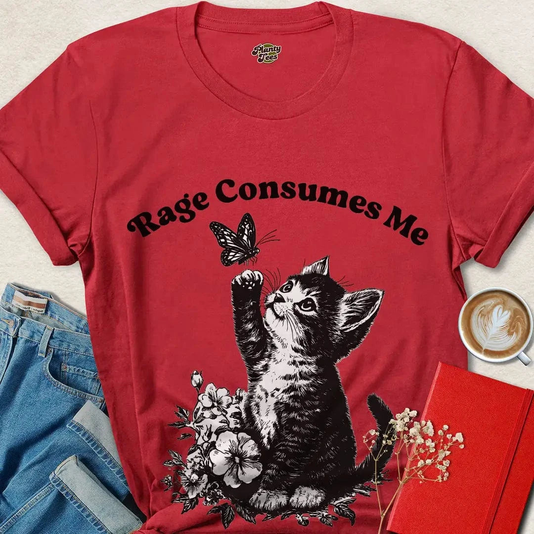 Rage Consumes Me Cat Shirt – Cute & Chaotic Vegan Graphic Tee