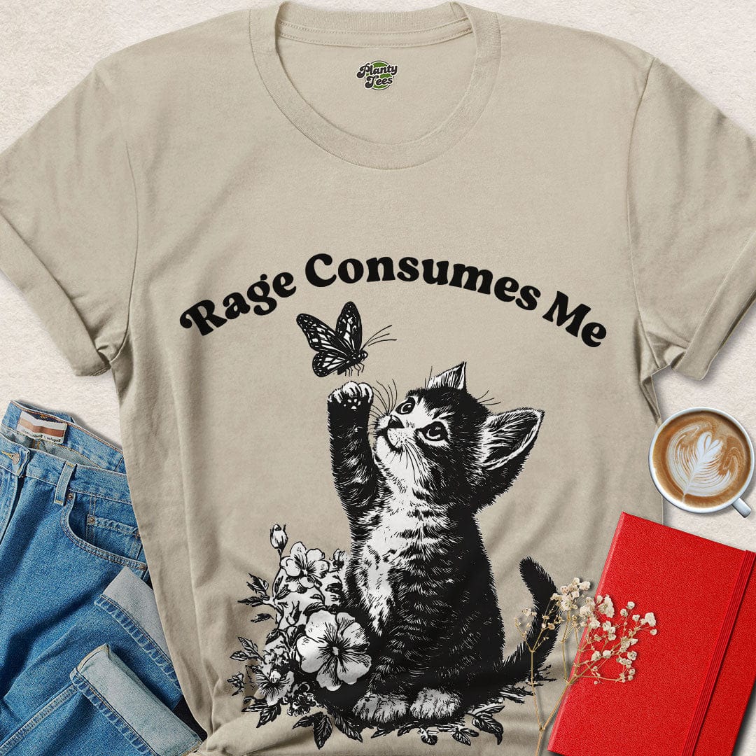 Rage Consumes Me Cat Shirt – Cute & Chaotic Vegan Graphic Tee