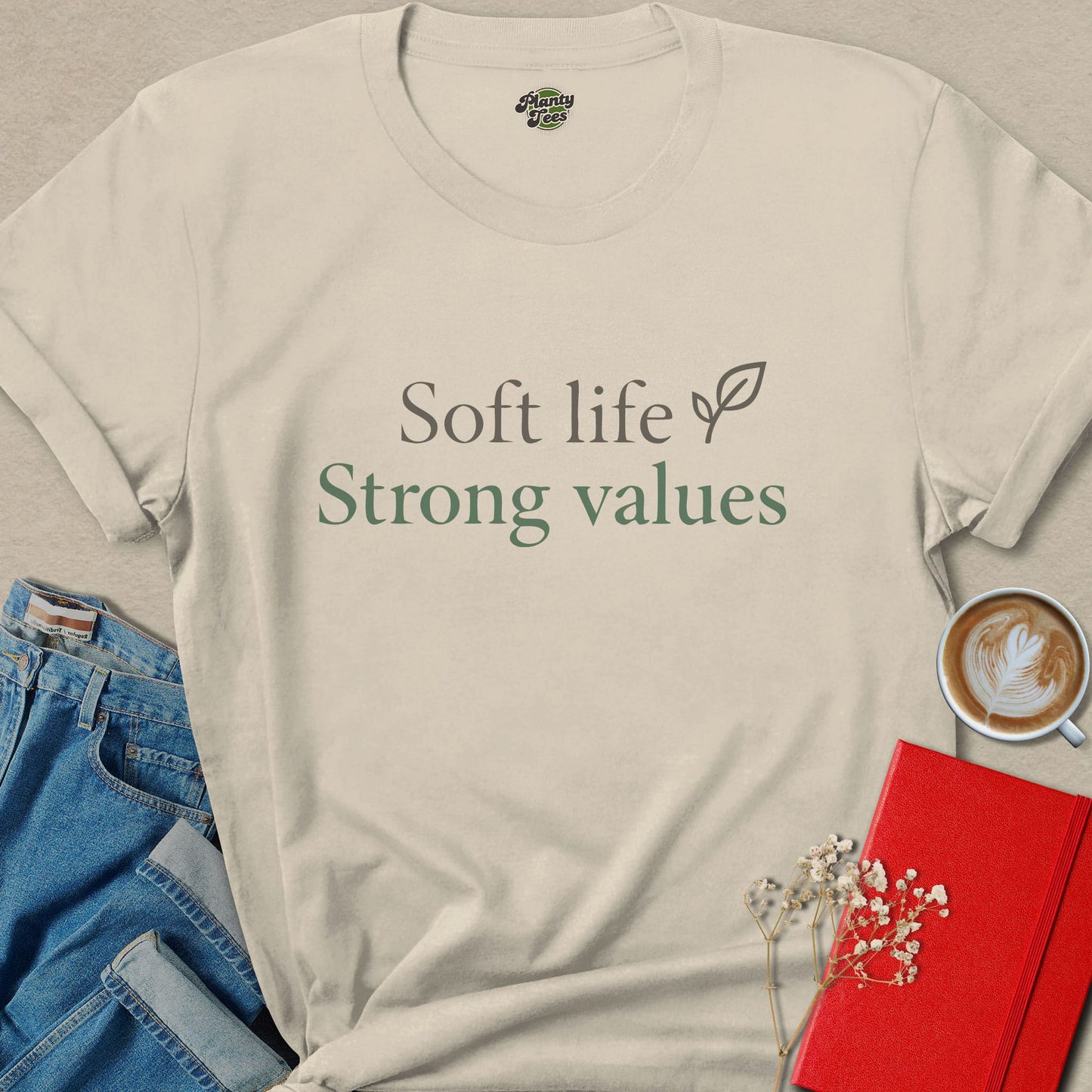 Soft Life Strong Values Shirt Vegan Lifestyle Minimal Design