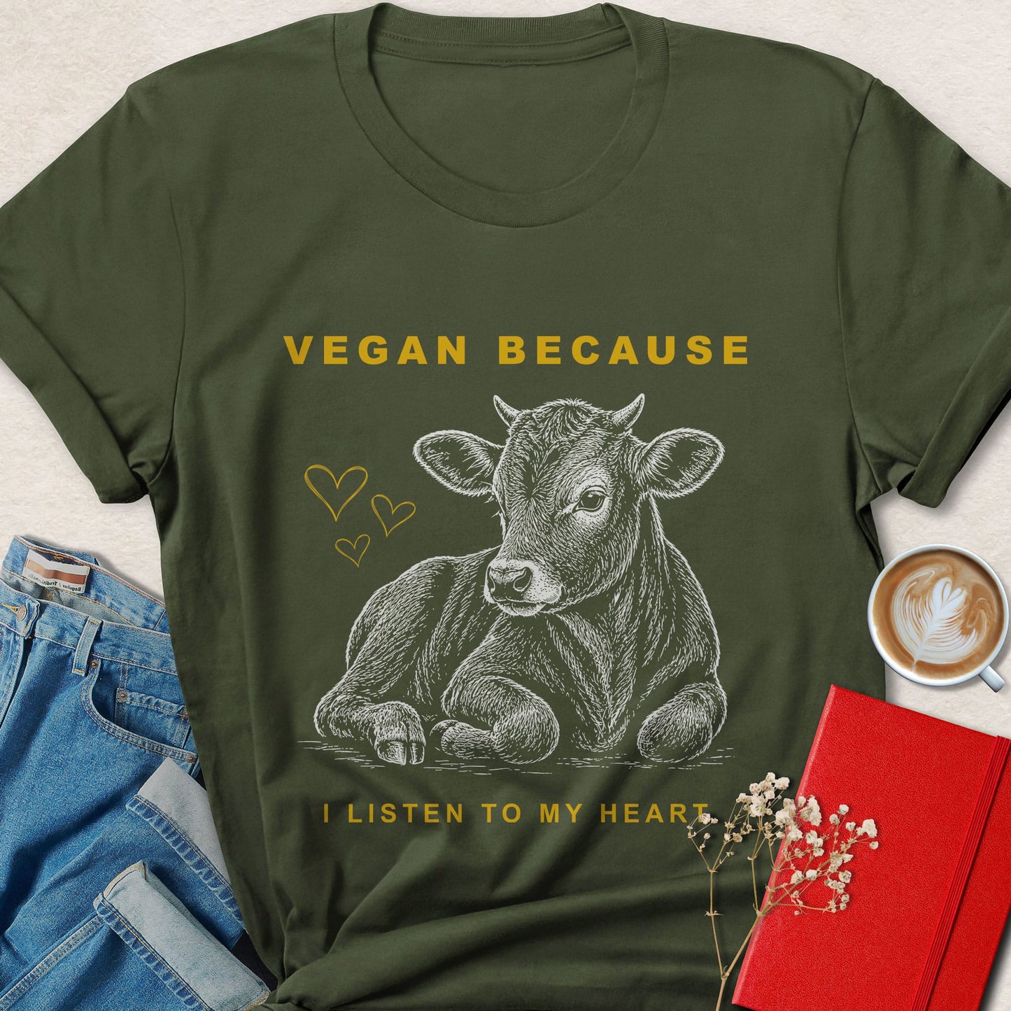 Vegan Because I Listen To My Heart T-shirt | Animal Rights Tee