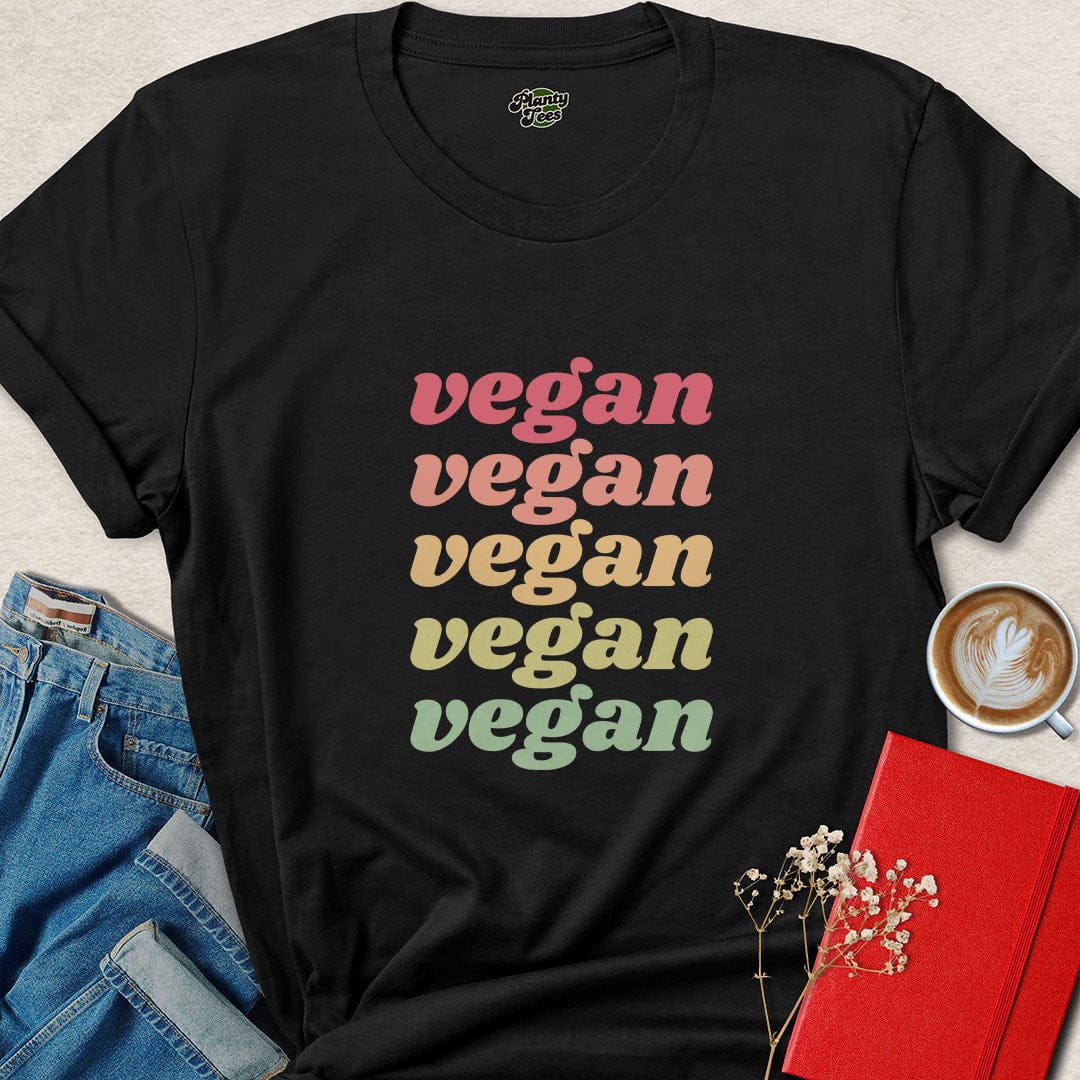 Rainbow Vegan Shirt – Colorful Retro Tee for Plant-Based Pride