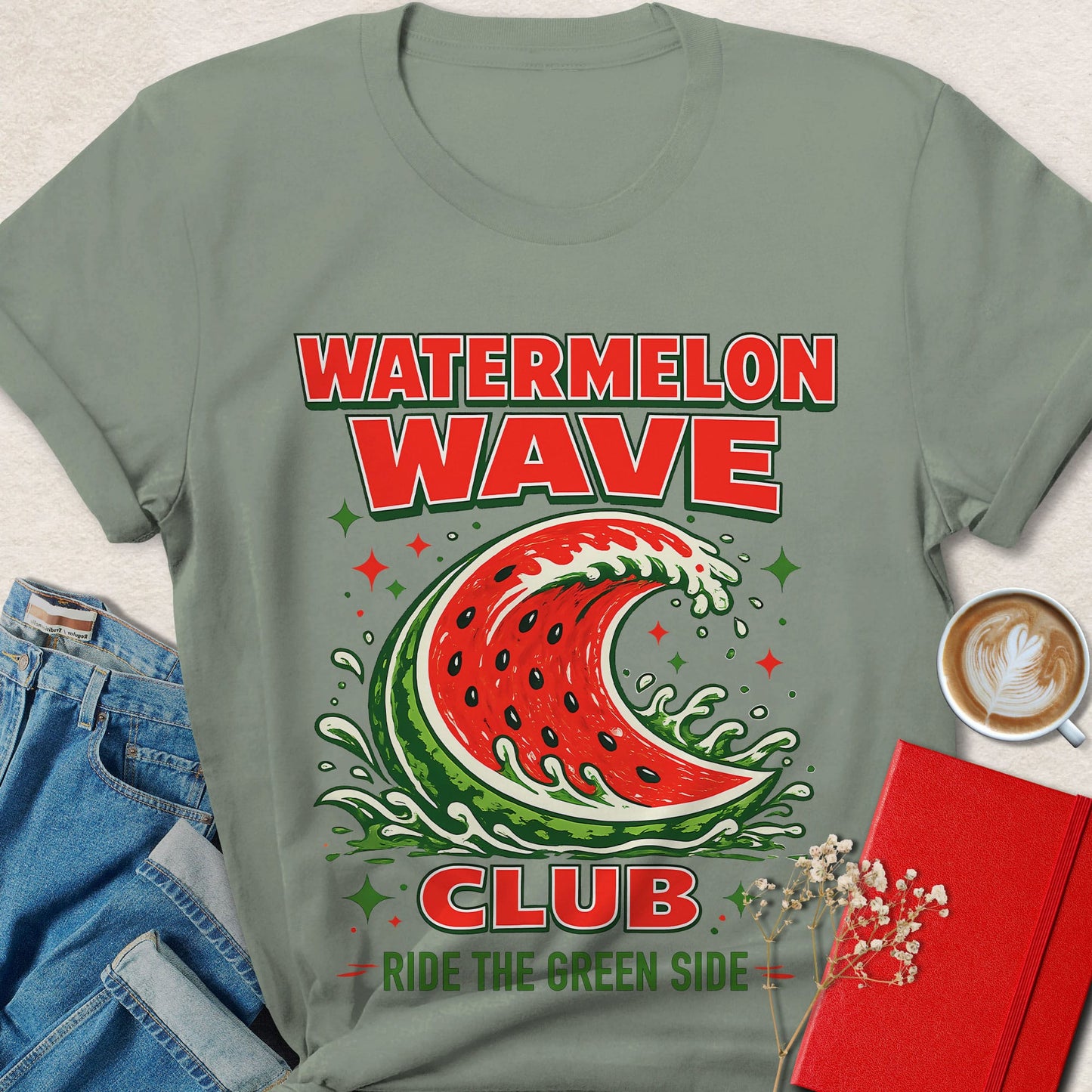 Watermelon Wave Club Ride the Green Side Vegan T-Shirt