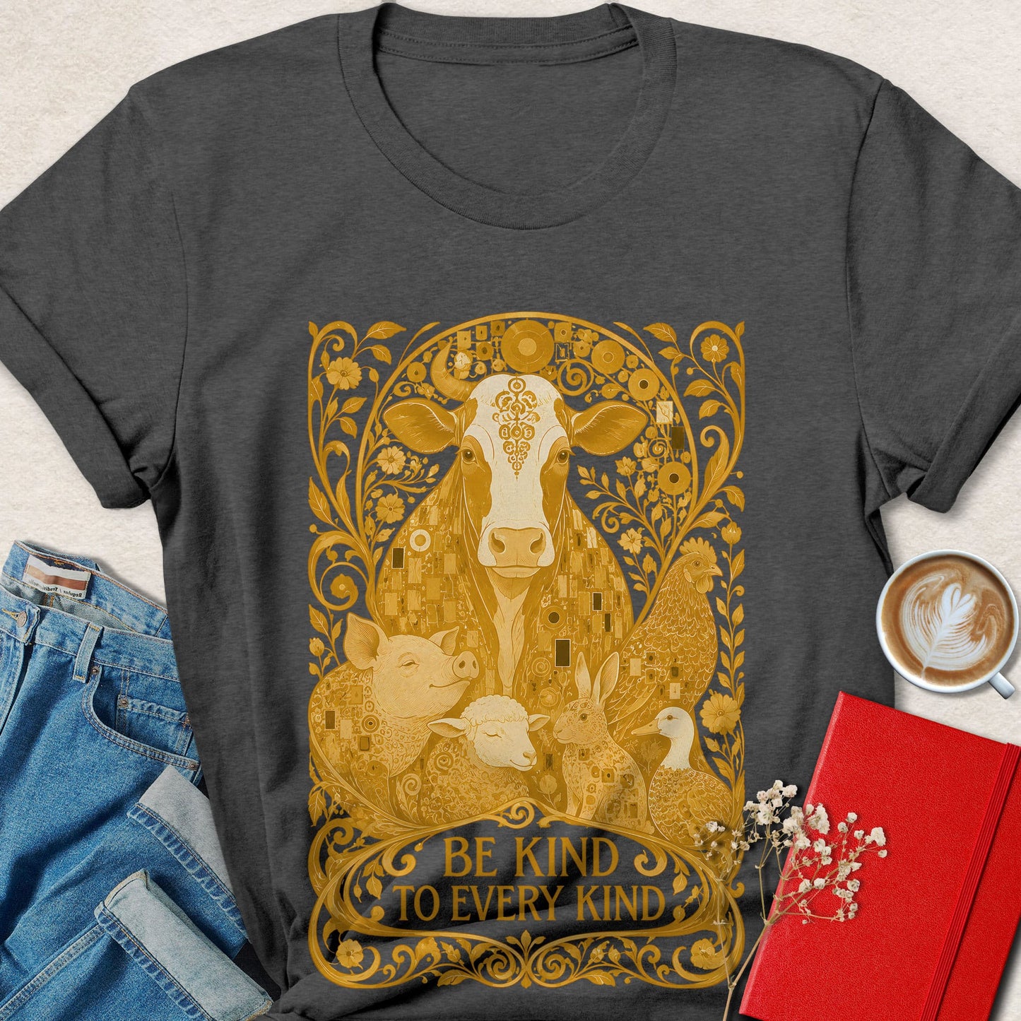 Be Kind to Every Kind Art Nouveau Vegan Animal Rights T-Shirt