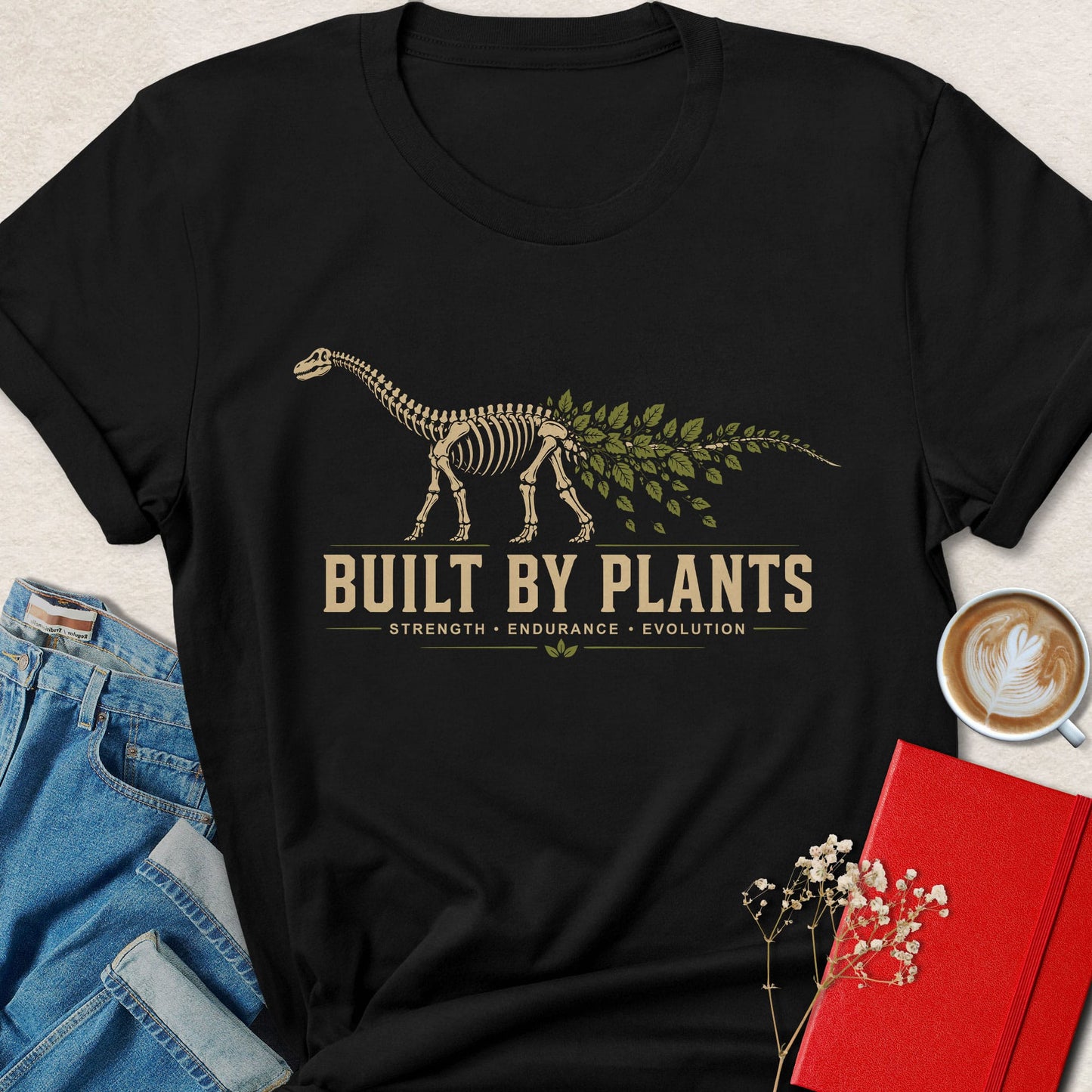 Built By Plants T-Shirt — Botanical Dinosaur Skeleton Tee