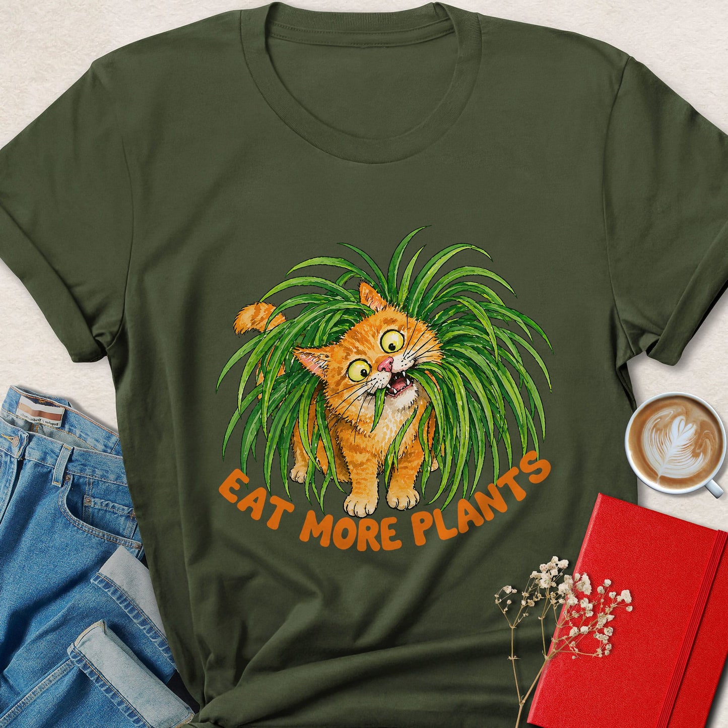 Eat More Plants Cat Vegan Shirt Funny Plant Based Animal Tee