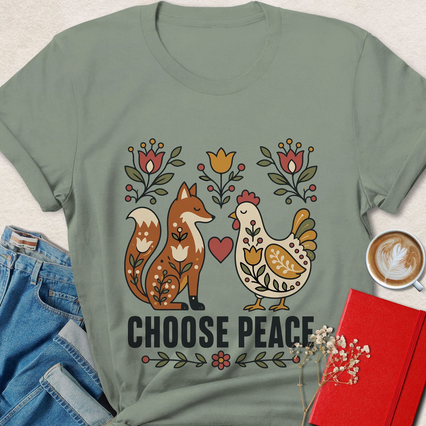 Choose Peace Folk Art Graphic T-shirt
