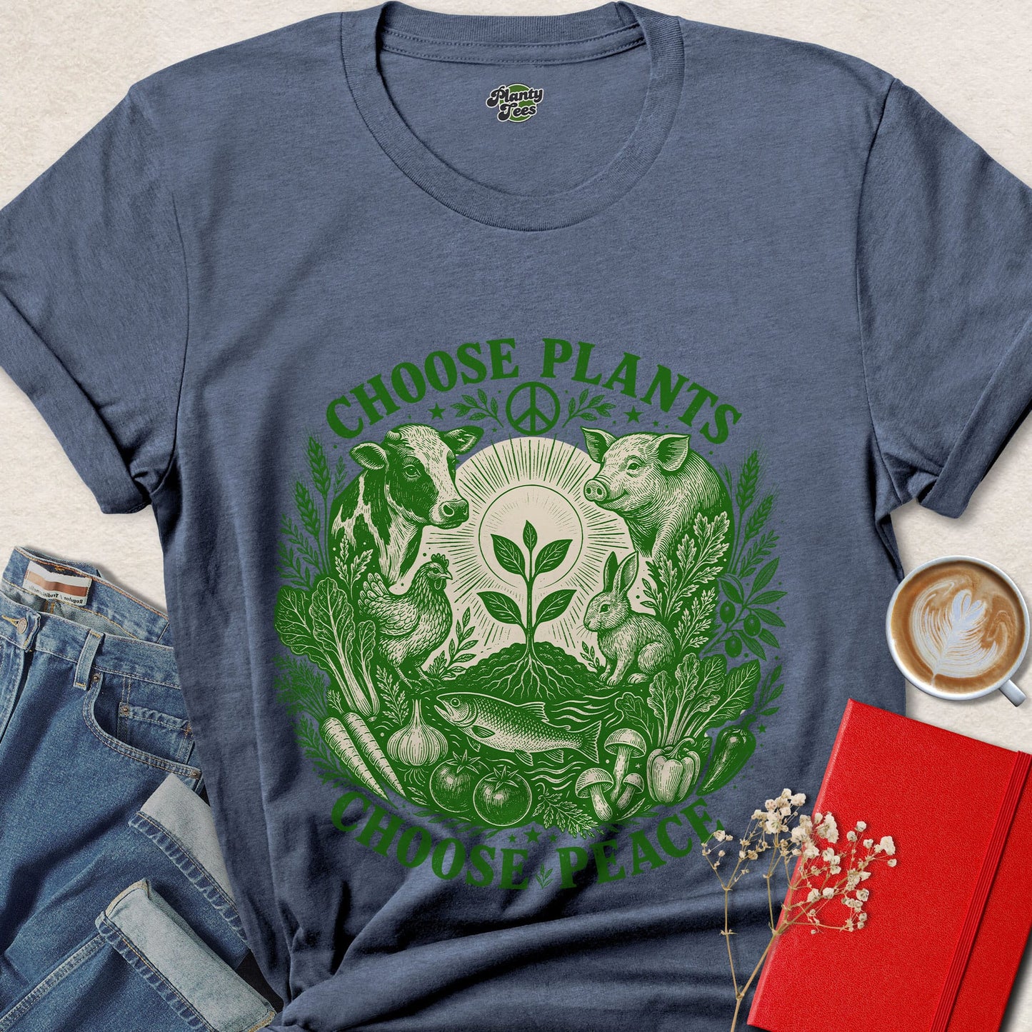 Vegan Choose Plants Choose Peace Animal Rights Graphic Shirt