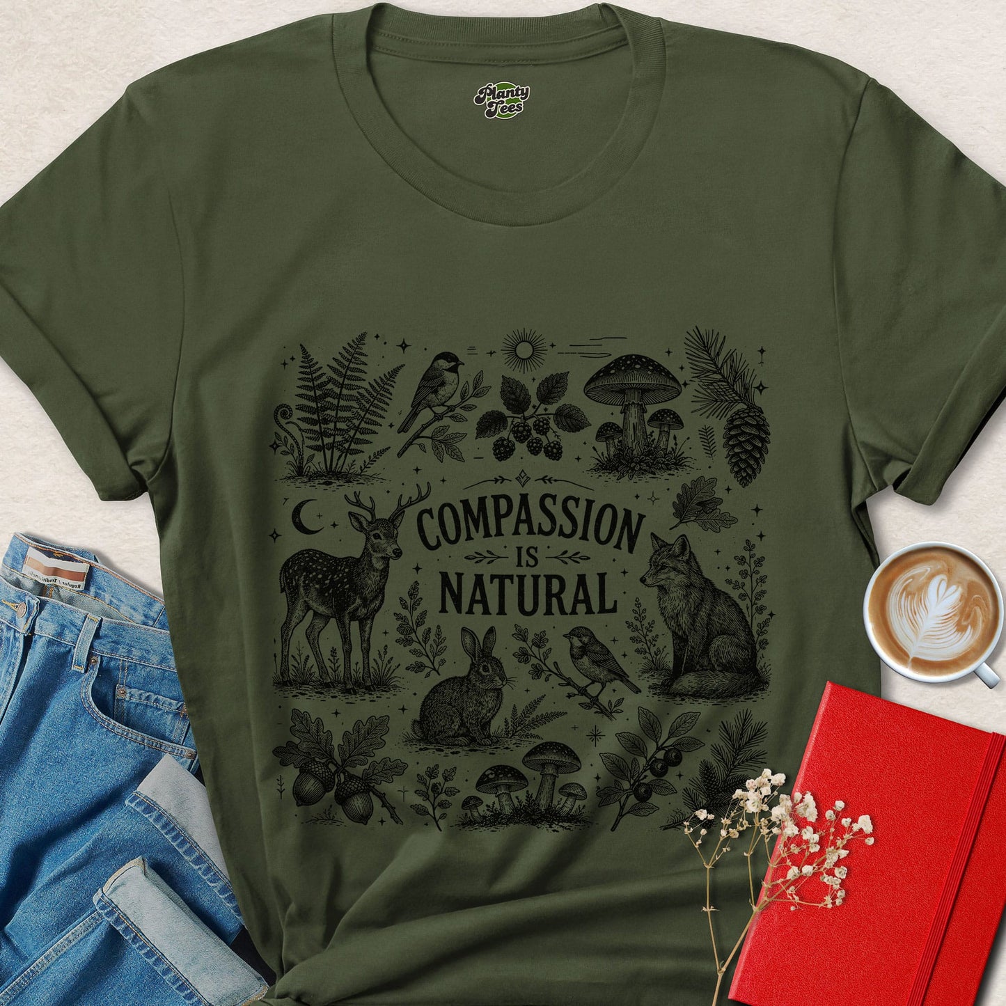 Compassion Is Natural Vegan Animal Rights Nature Shirt