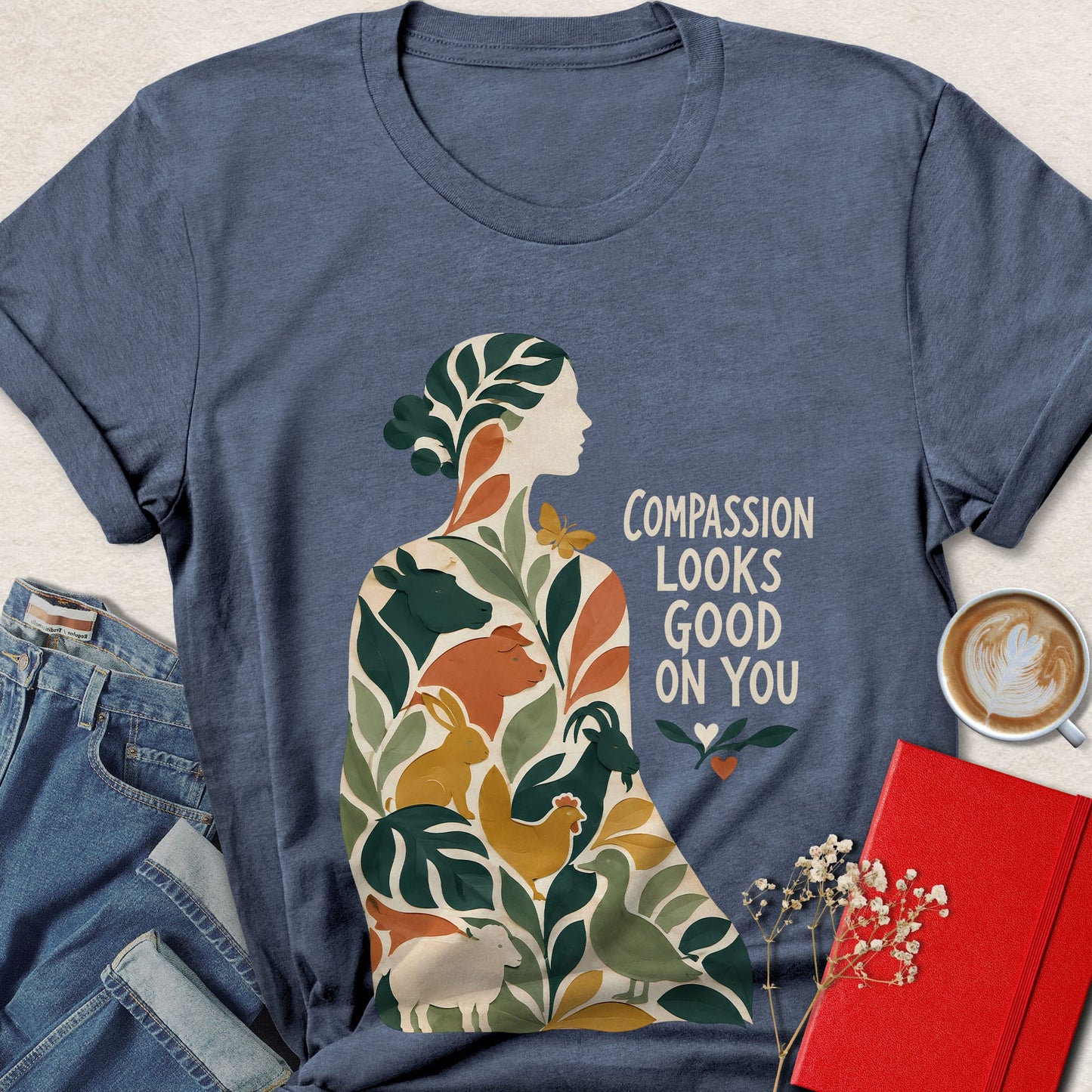 Compassion Looks Good on You Botanical Vegan Animal Rights T-Shirt