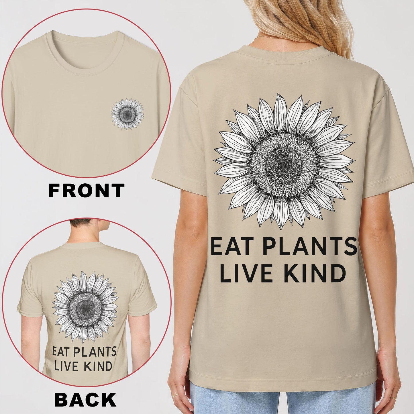 Eat Plants Live Kind Back Print Vegan T-Shirt