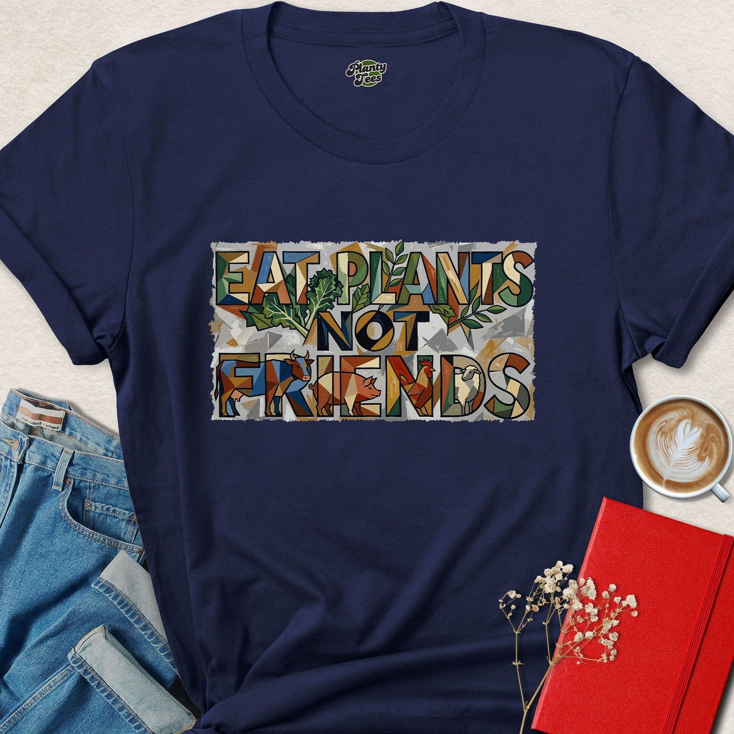 Eat Plants Not Friends, Cubist Vegan Plant-Based Graphic Tee