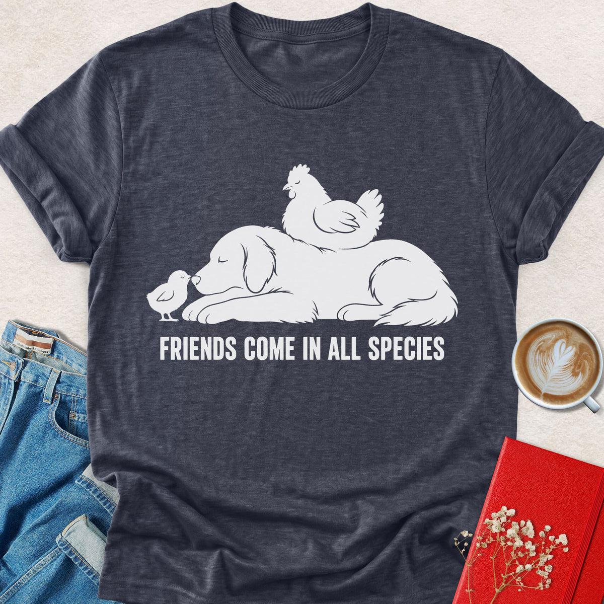 Navy T-shirt with white animal graphic and slogan text