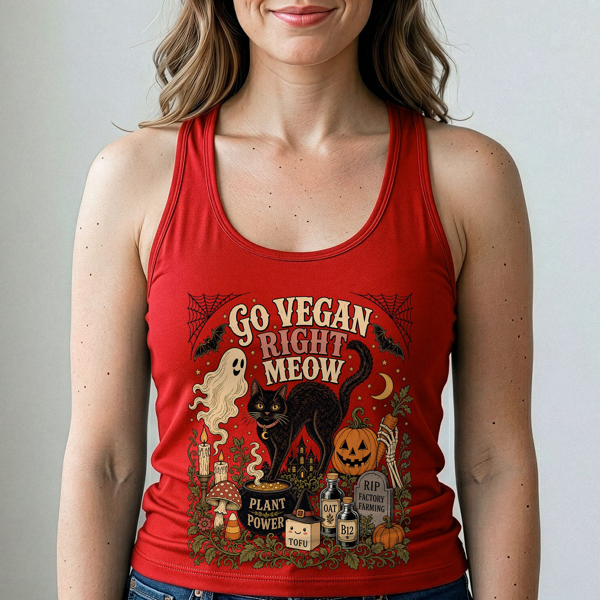 Go Vegan Right Meow Halloween Tank Top