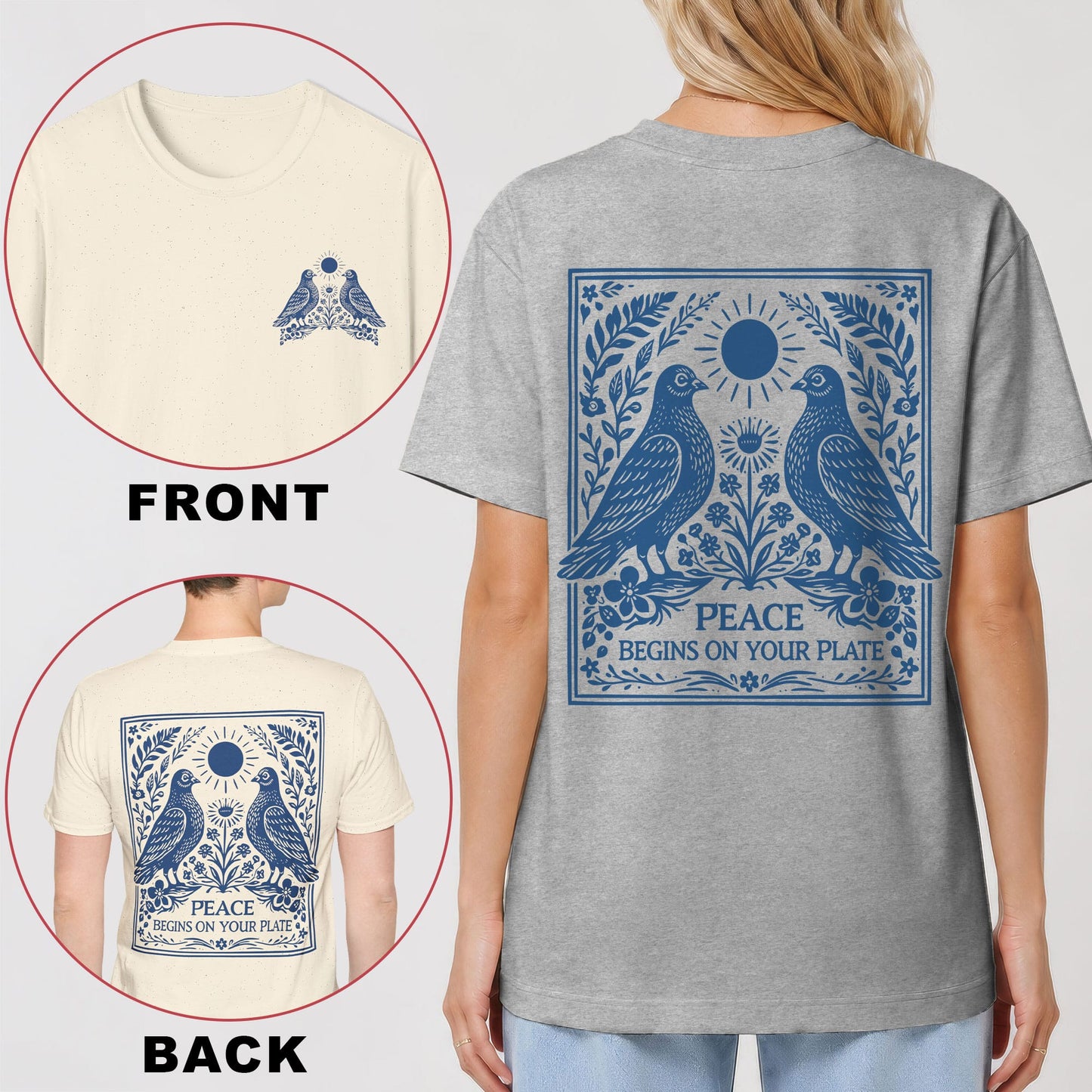 Peace Begins on Your Plate Back Print T-Shirt