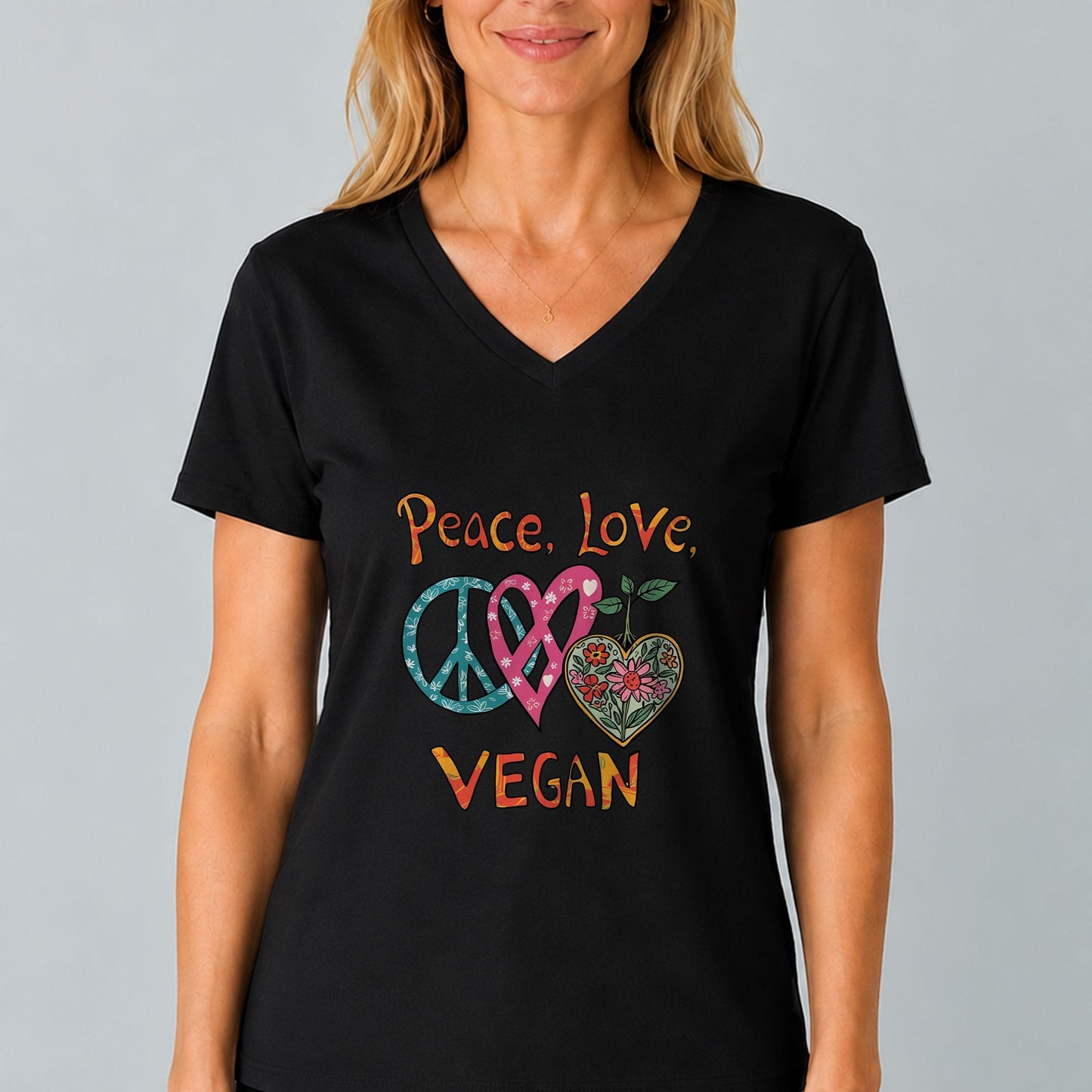 Peace Love Vegan V-Neck T-Shirt