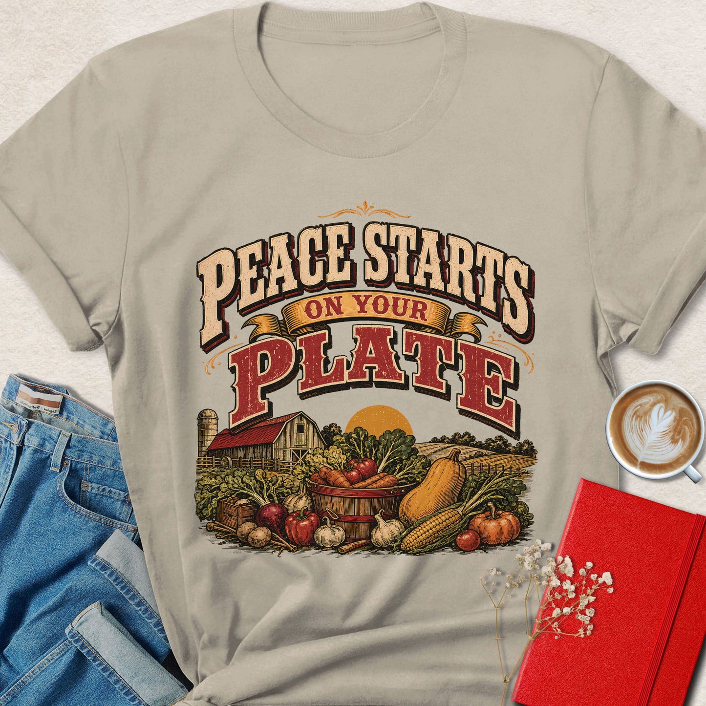 Peace Starts on Your Plate Farm Harvest Vegan T-Shirt