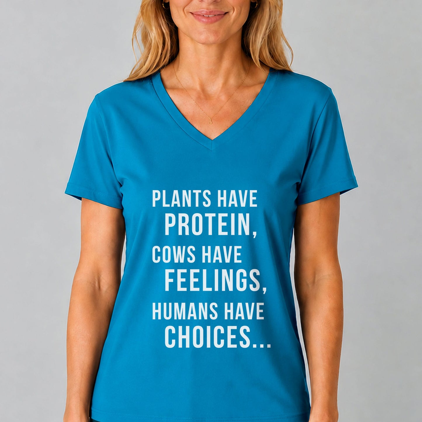 Plants Have Protein Cows Have Feelings V-Neck Shirt