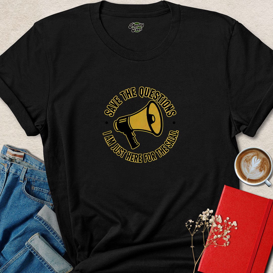 Funny Vegan Questions Shirt – Save the Questions Plant-Based Tee