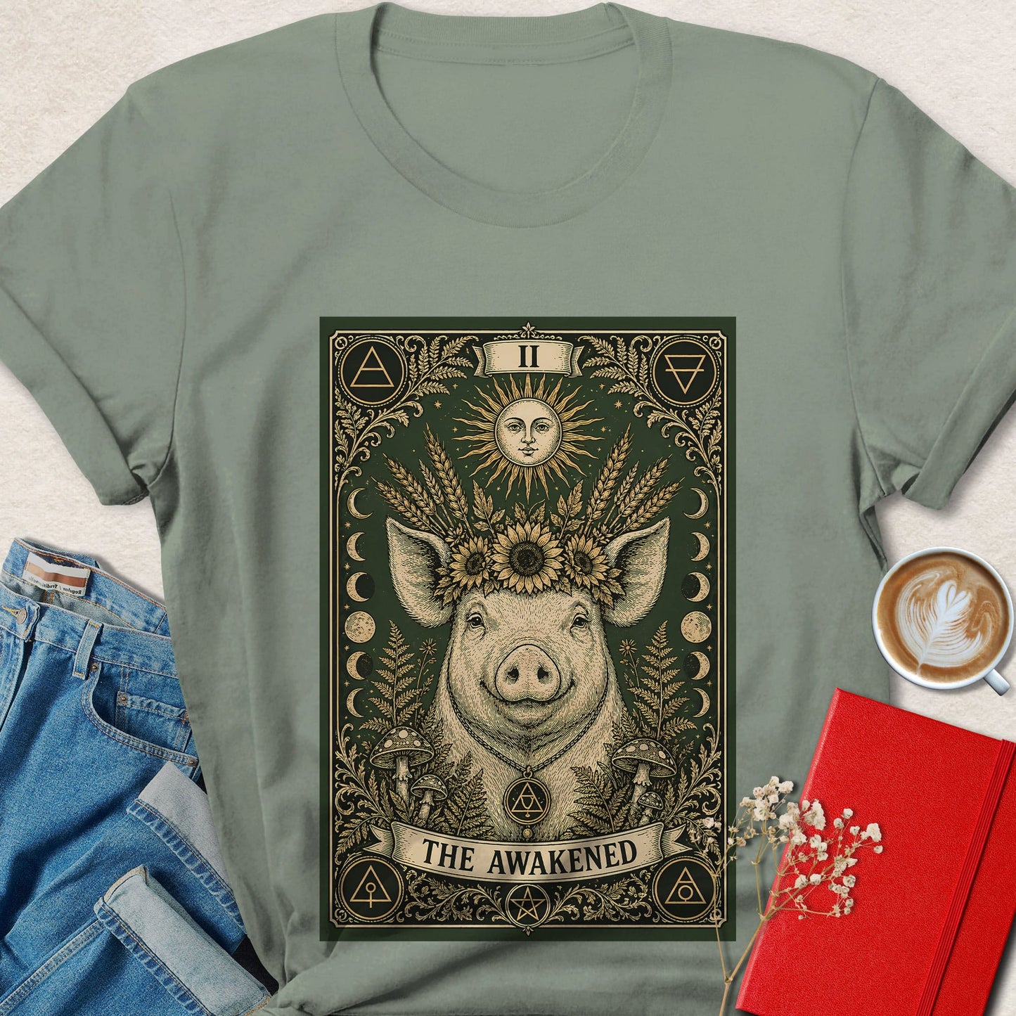 Spiritual Pig Tarot Vegan Shirt | Mystical Plant Based Tee
