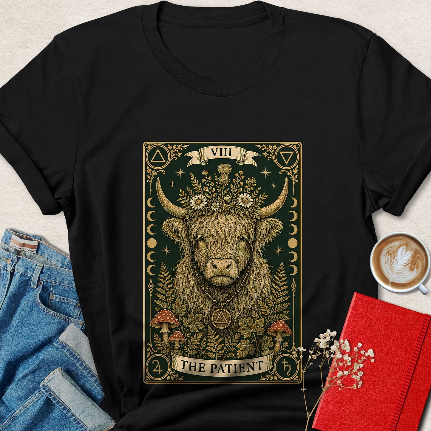Highland Cow T-Shirt | Mystical Tarot Nature Graphic Tee