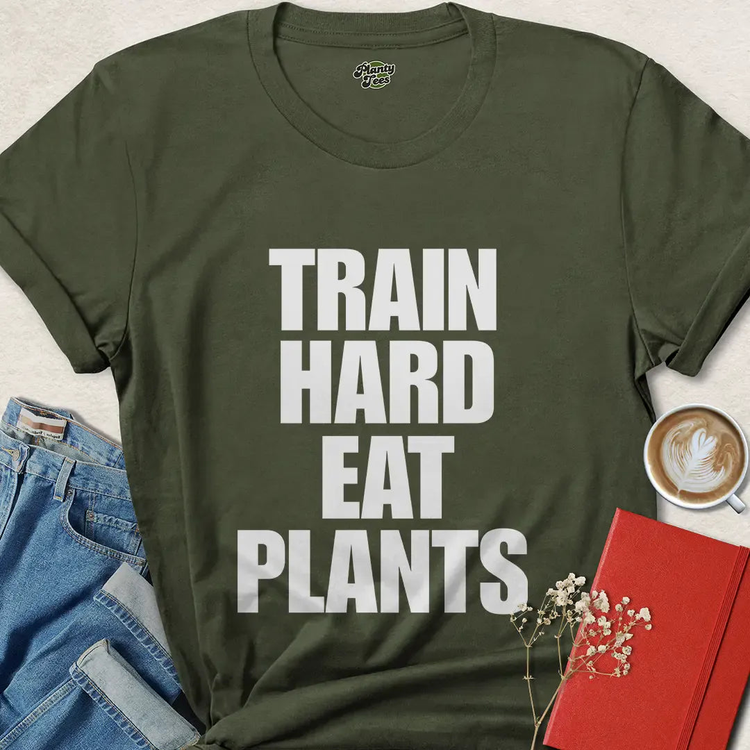 Train Hard Eat Plants Tee – Vegan Fitness Apparel for Eco Athletes