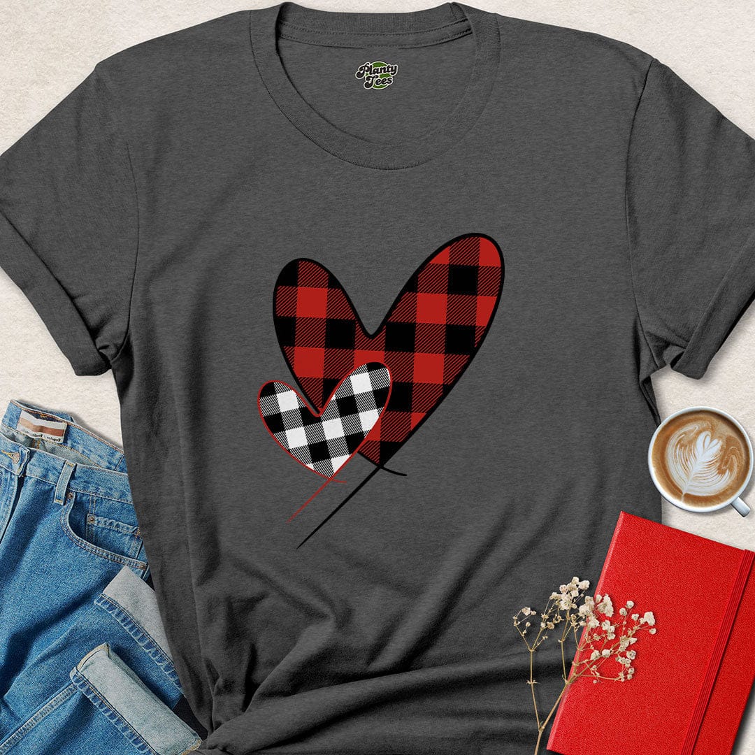 Buffalo Plaid Double Heart Valentine Shirt – Vegan Rustic Love Tee | Shop Now