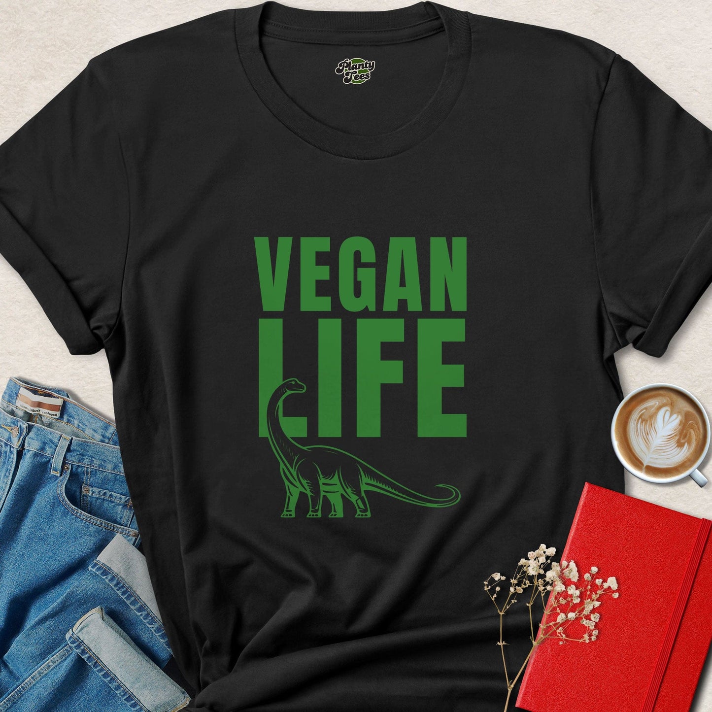 Vegan Life Dinosaur Shirt | Funny Plant Based Vegan Tee