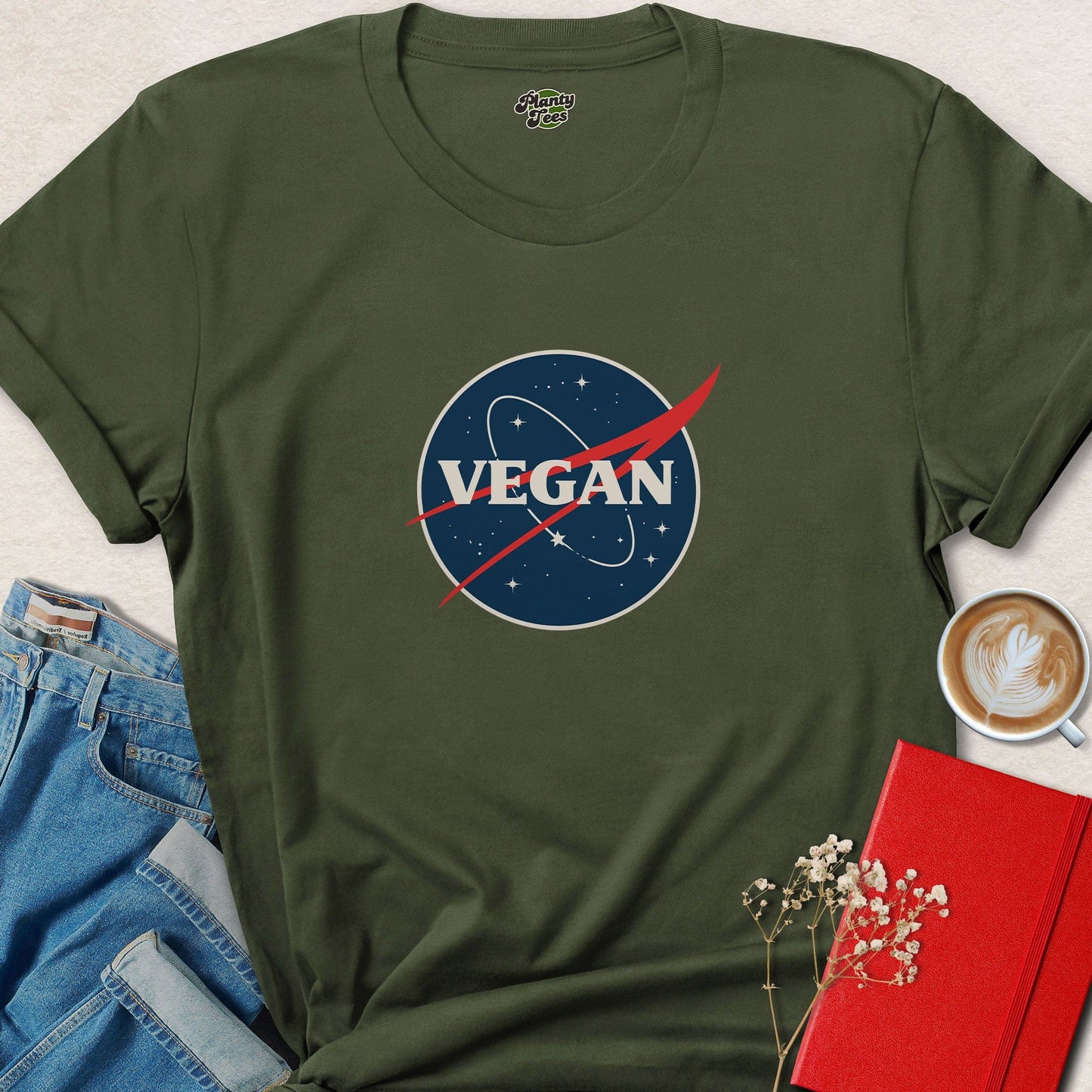 Vegan Space Logo Parody Plant Based Tee