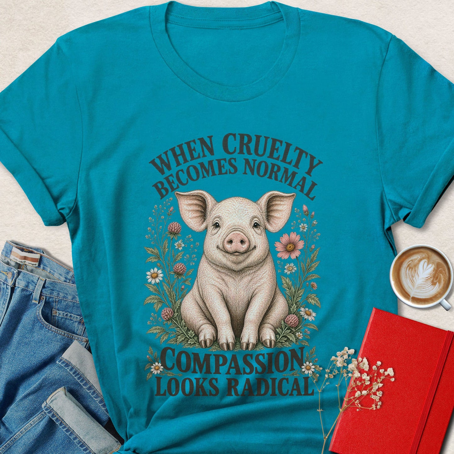 Compassion Looks Radical Vintage Illustration T-shirt