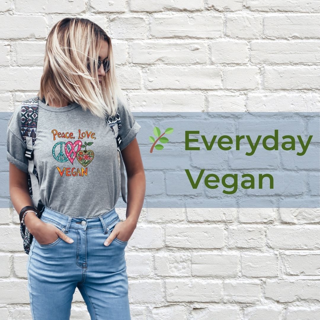 Retro plant based clothing with 70s style ‘Peace, Love, Vegan print