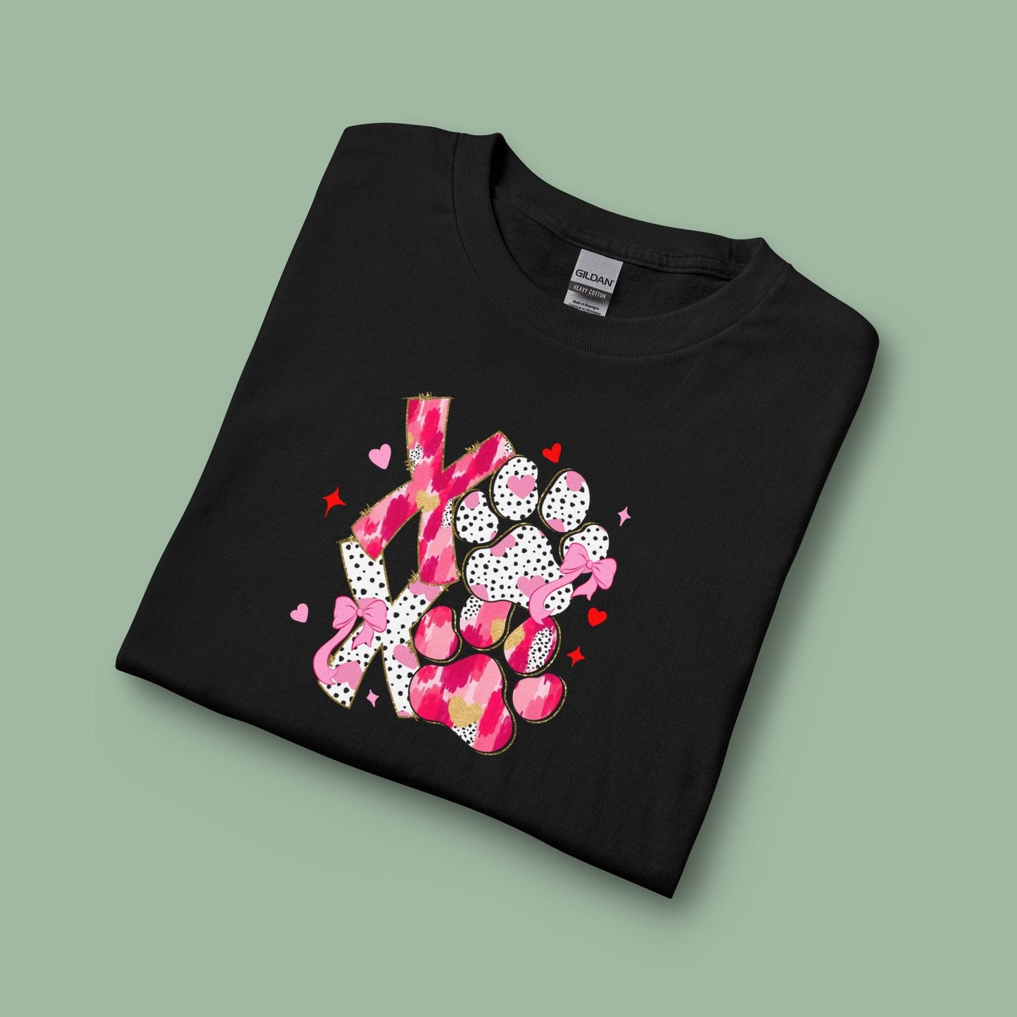 XOXO Paw Print Valentine Shirt – Vegan Long Sleeve Tee for Animal Lovers | Shop Now
