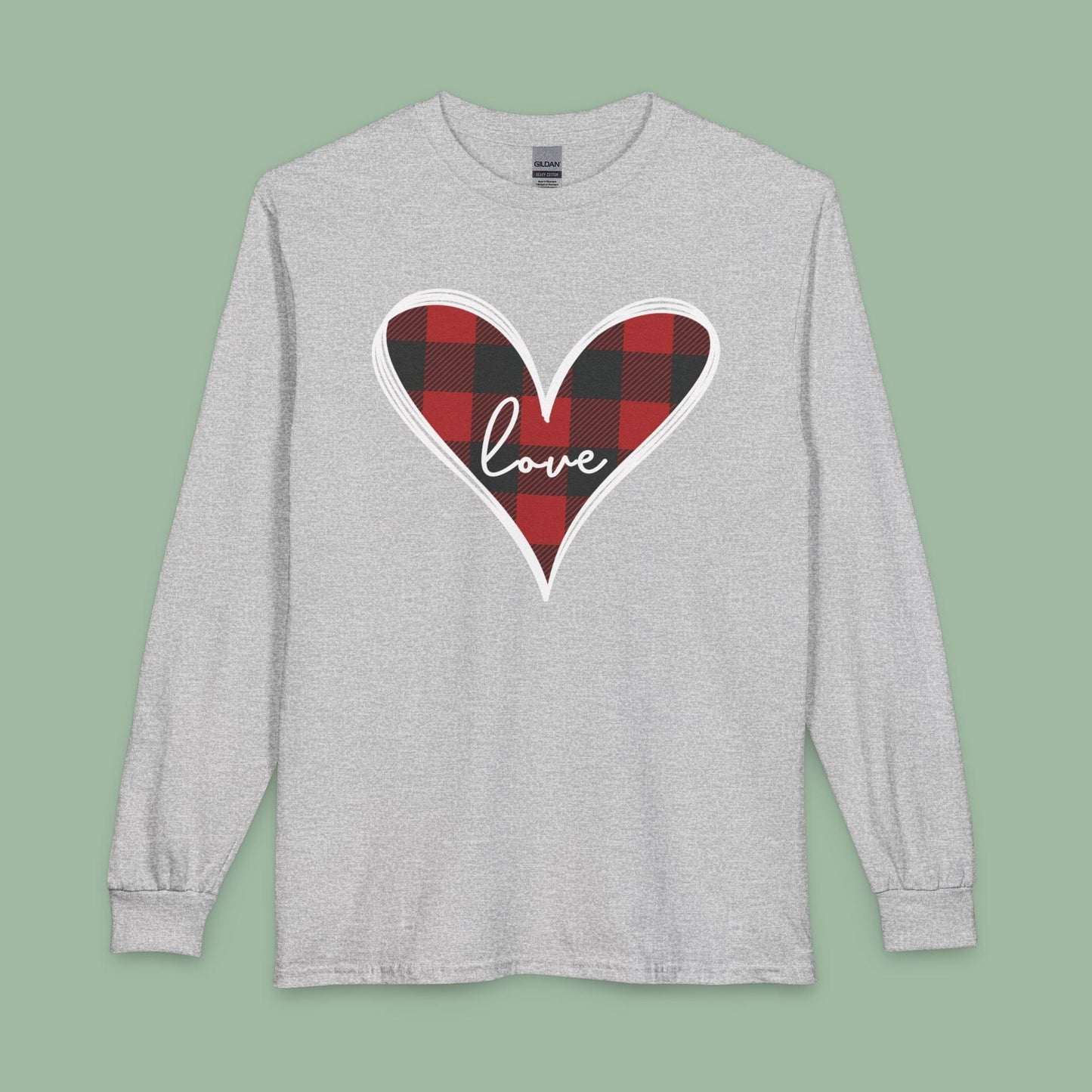 Buffalo Plaid Heart Love Shirt – Vegan Valentine’s Long Sleeve Tee | Shop Now