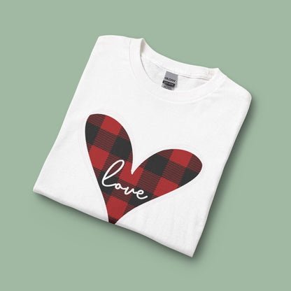Buffalo Plaid Heart Love Shirt – Vegan Valentine’s Long Sleeve Tee | Shop Now