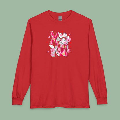 XOXO Paw Print Valentine Shirt – Vegan Long Sleeve Tee for Animal Lovers | Shop Now