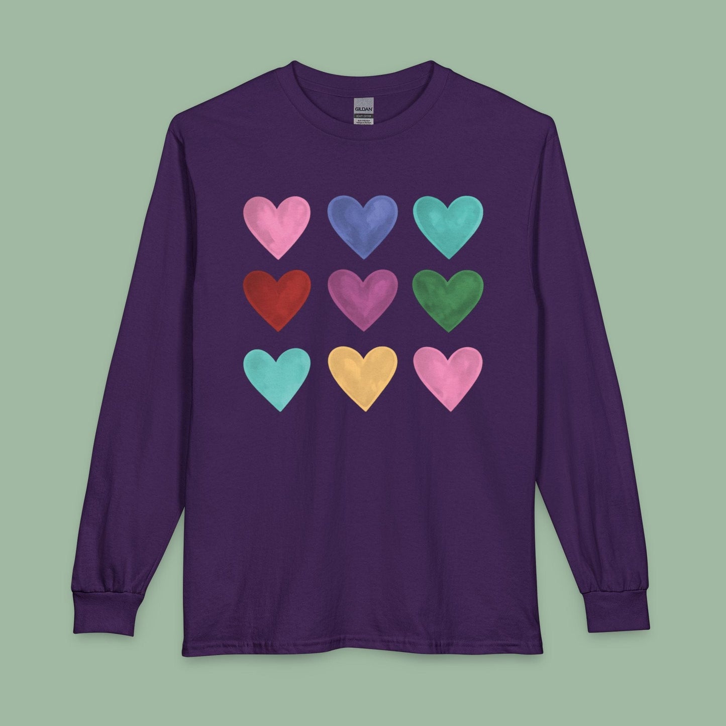 Rainbow Heart Long Sleeve Shirt – Colorful Valentine’s Day Tee for Bold Love & Pride | Eco & Vegan | Limited-Time Drop