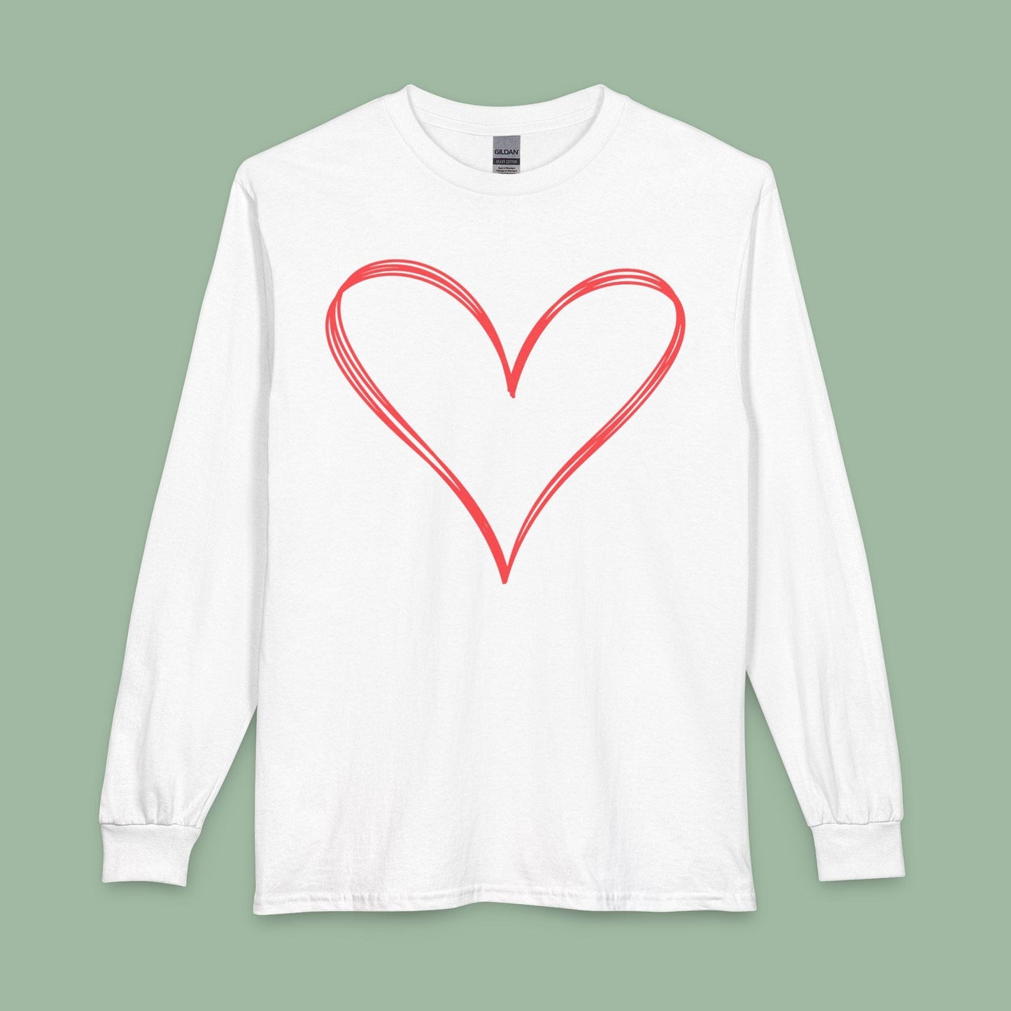 Valentine’s Day Vegan Heart Shirt – Eco-Friendly Long Sleeve Tee | Order Now