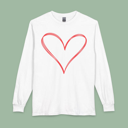 Valentine’s Day Vegan Heart Shirt – Eco-Friendly Long Sleeve Tee | Order Now