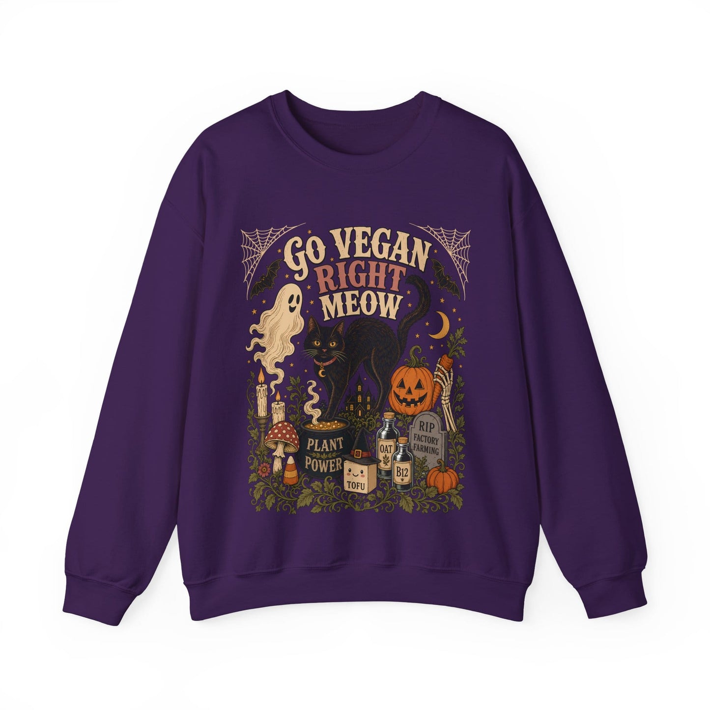 Go Vegan Right Meow Cat - Halloween Vegan Sweatshirt