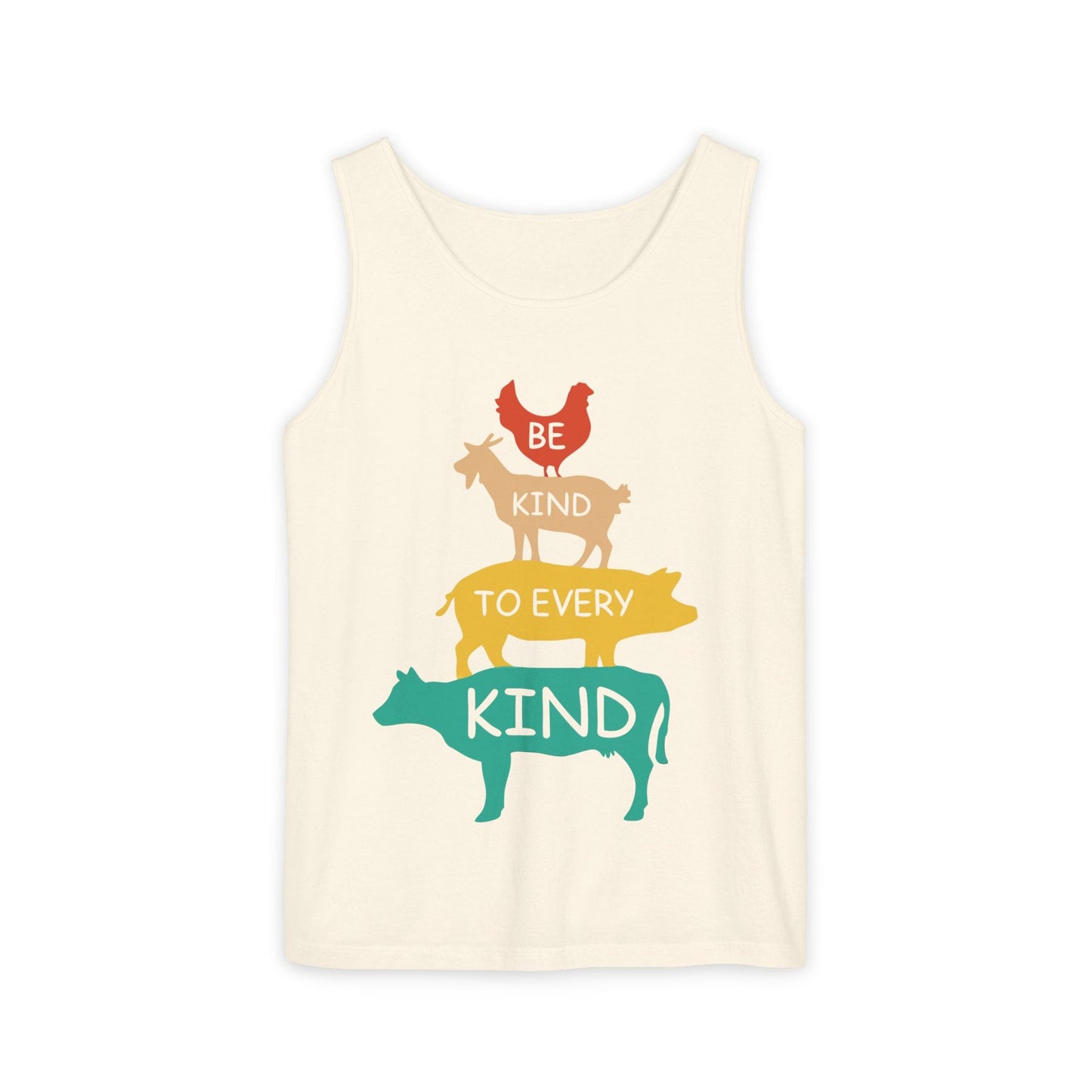 Natural tank top with animal illustrations and text on a white background