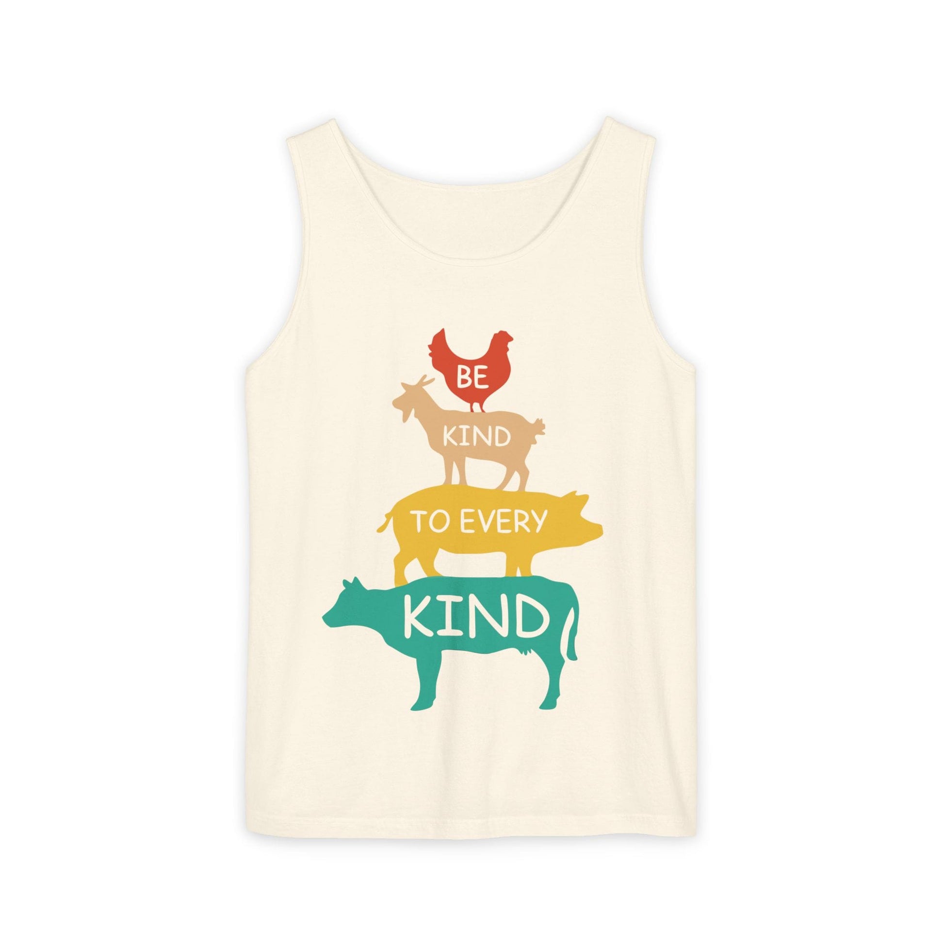 Natural tank top with animal illustrations and text on a white background