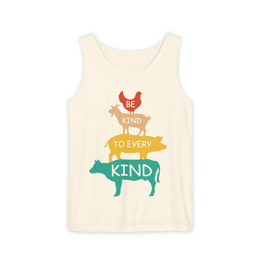 Natural tank top with animal illustrations and text on a white background