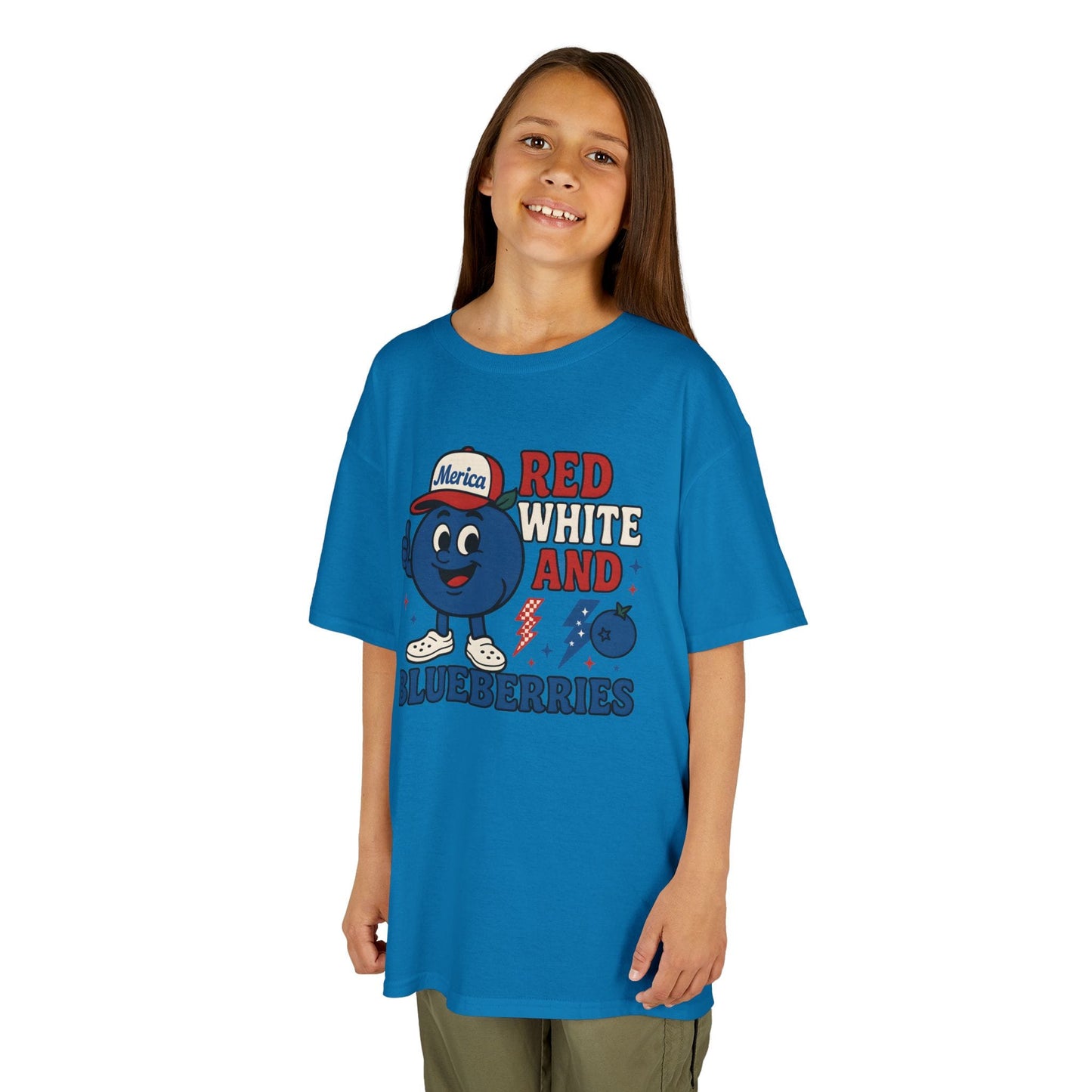 Red, White and Blueberries Patriotic Blueberry Graphic Kids T-Shirt